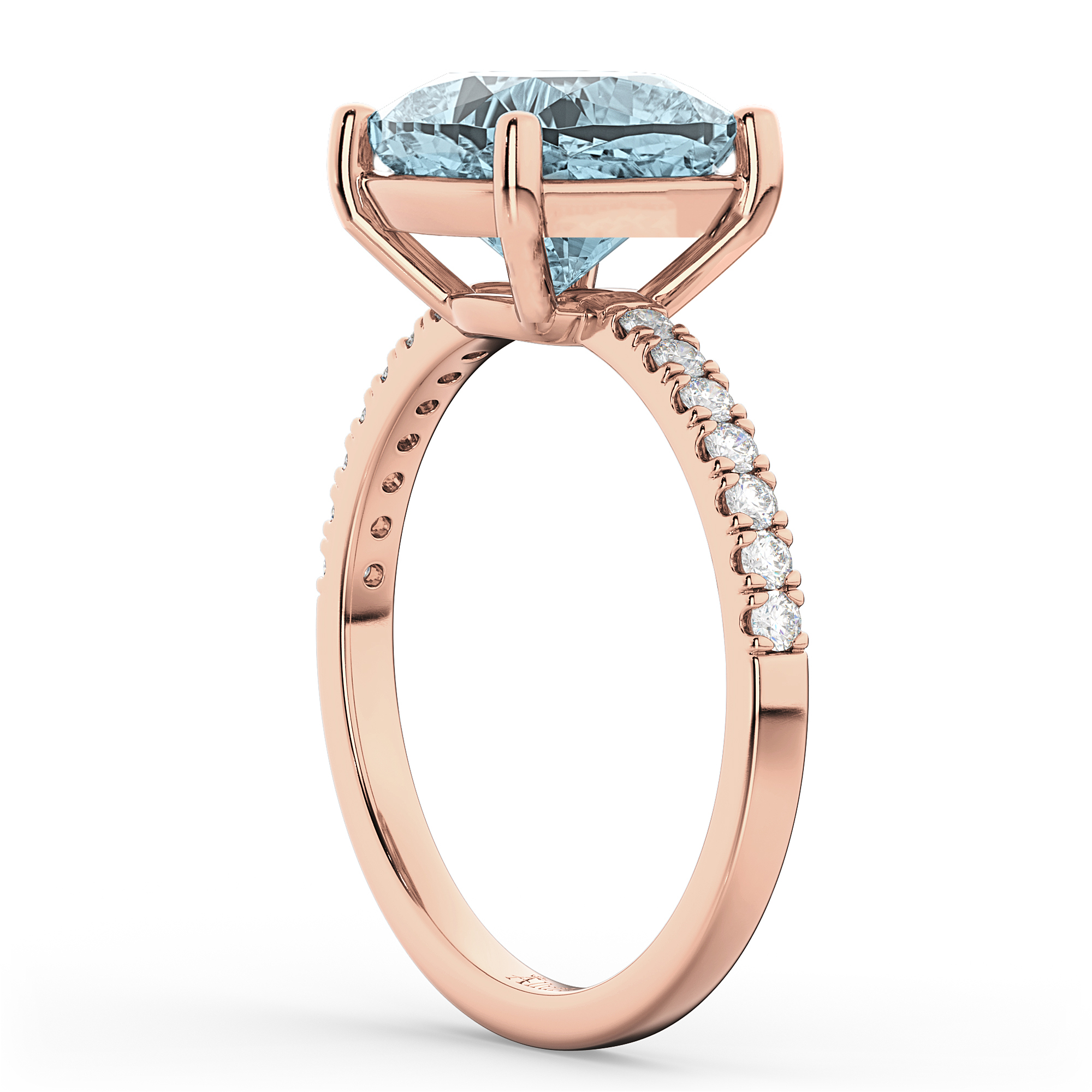 Cushion Cut Aquamarine & Diamond Engagement Ring 14k Rose Gold (2.81ct)