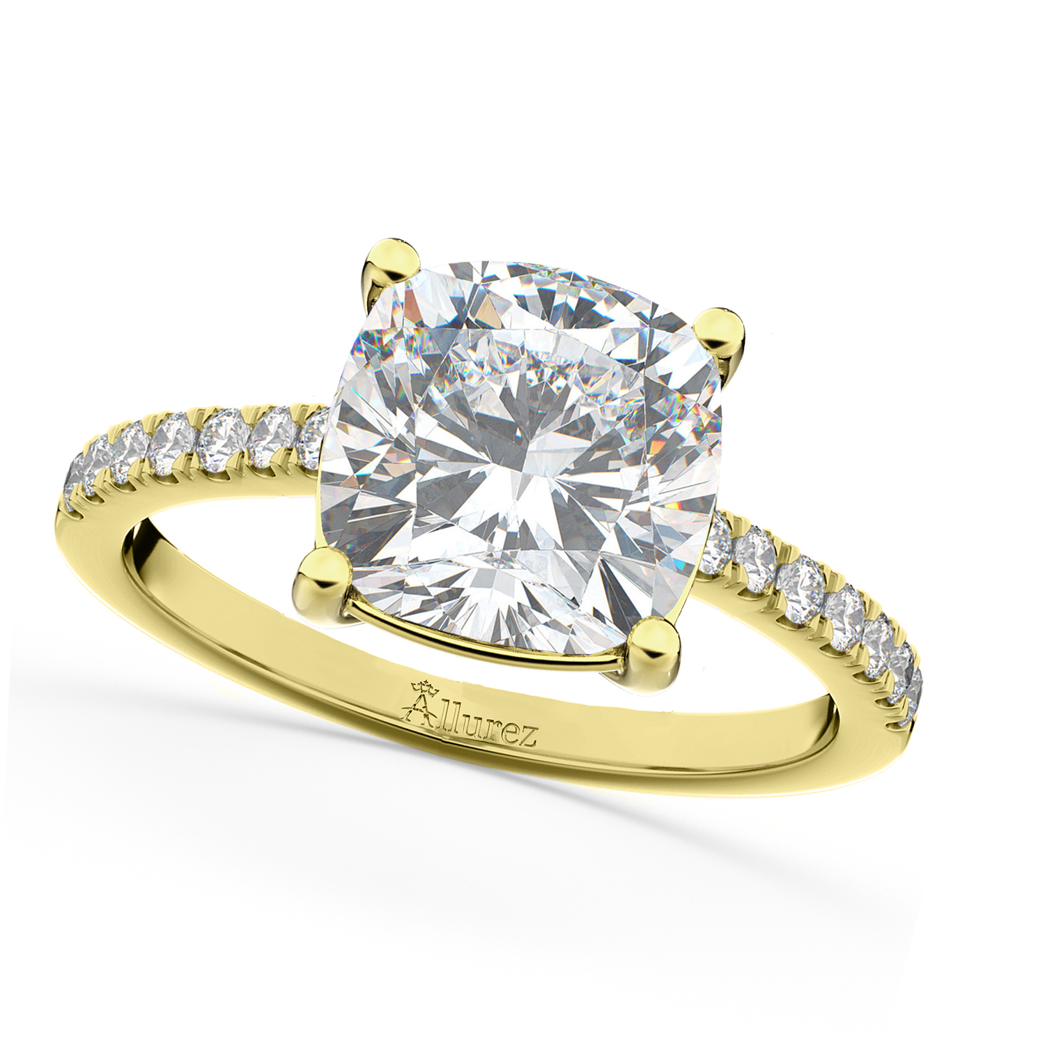 Cushion Cut Lab Grown Diamond Engagement Ring 14k Yellow Gold (2.25ct)