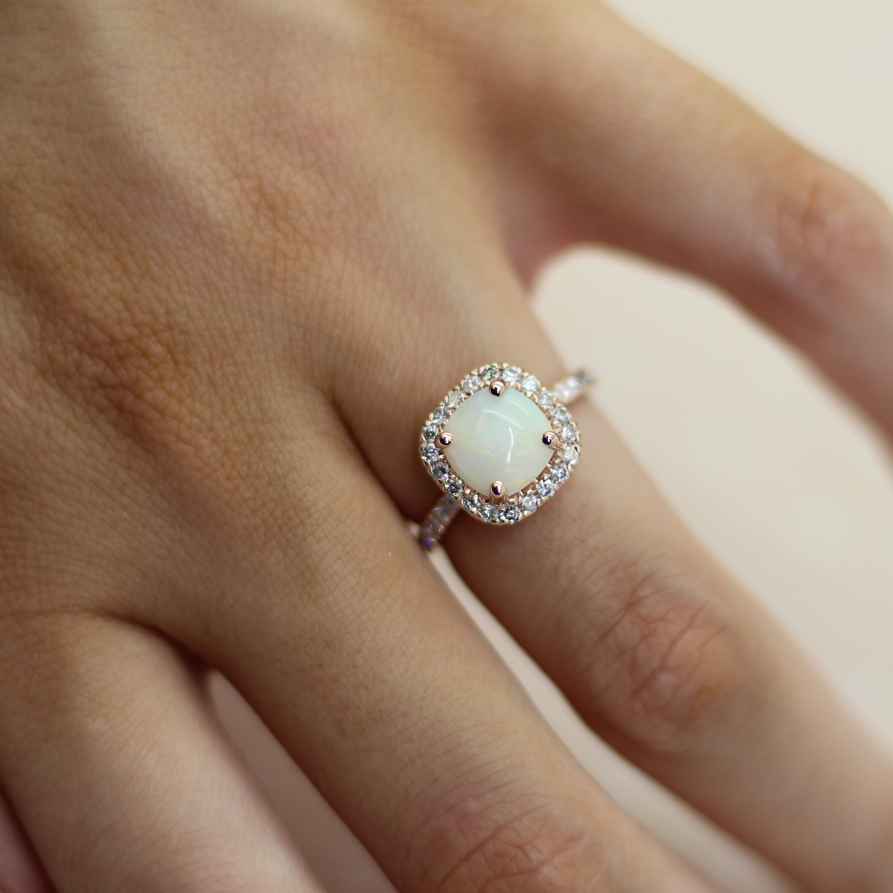 Cushion Cut Halo Opal & Diamond Engagement Ring 14k Rose Gold (3.11ct)