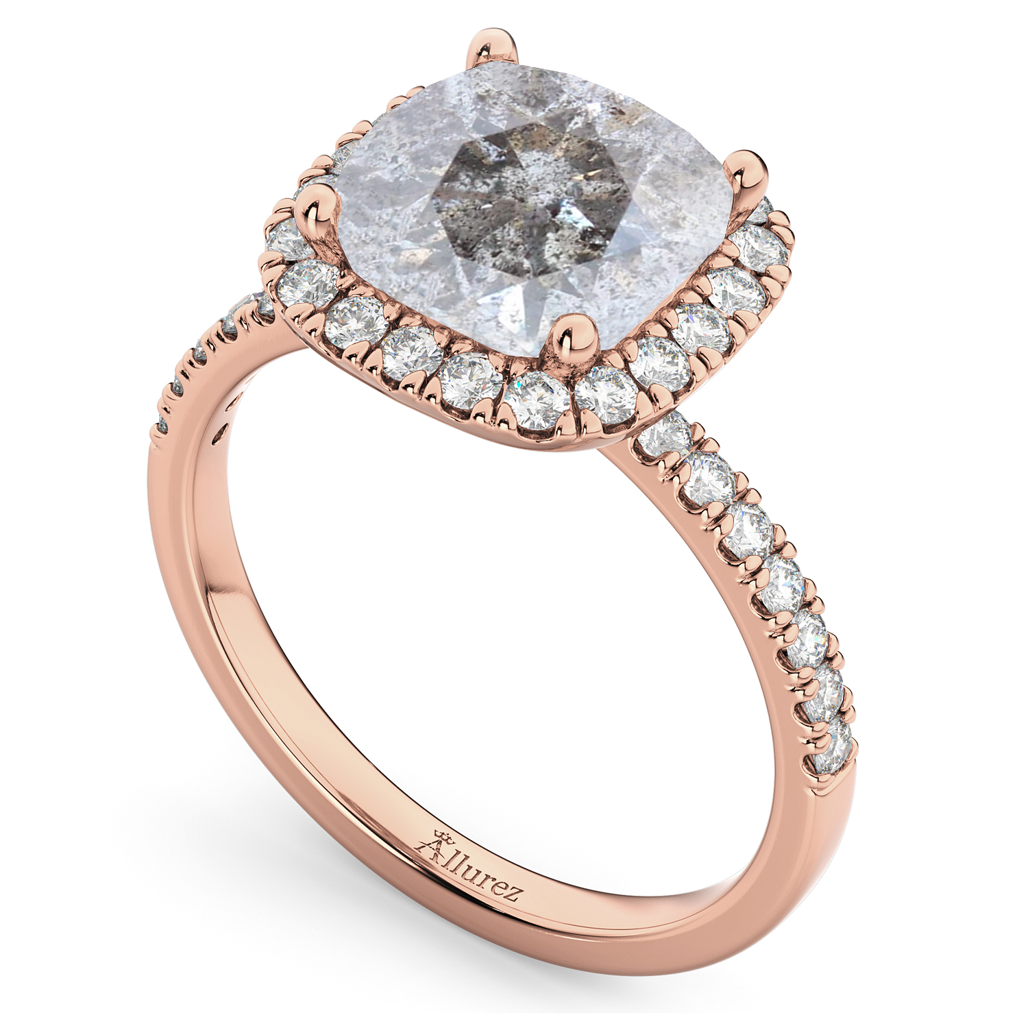 Cushion Cut Salt & Pepper Diamond Engagement Ring 14k Rose Gold (2.55ct)