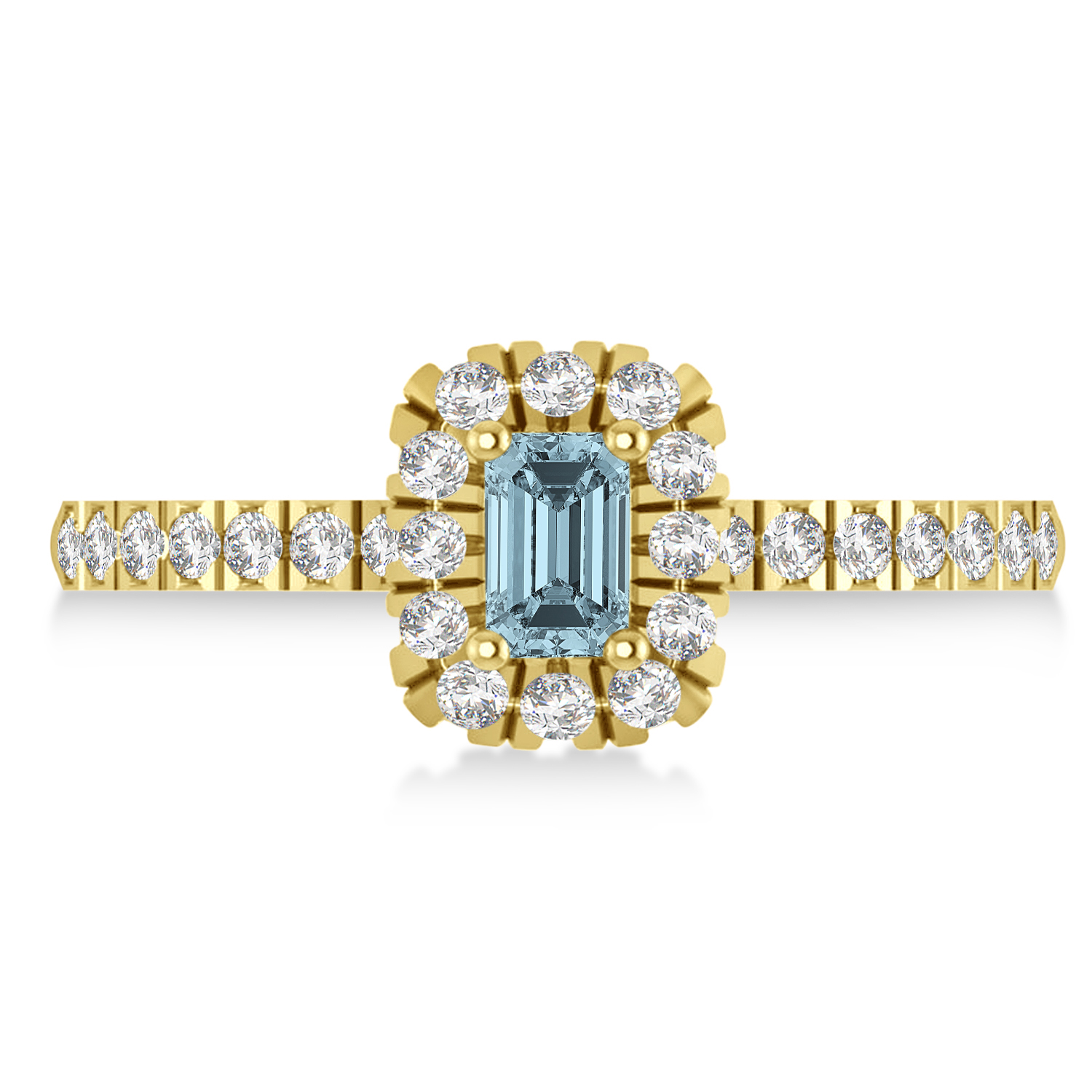 Emerald Aquamarine & Diamond Halo Engagement Ring 14k Yellow Gold (0.68ct)