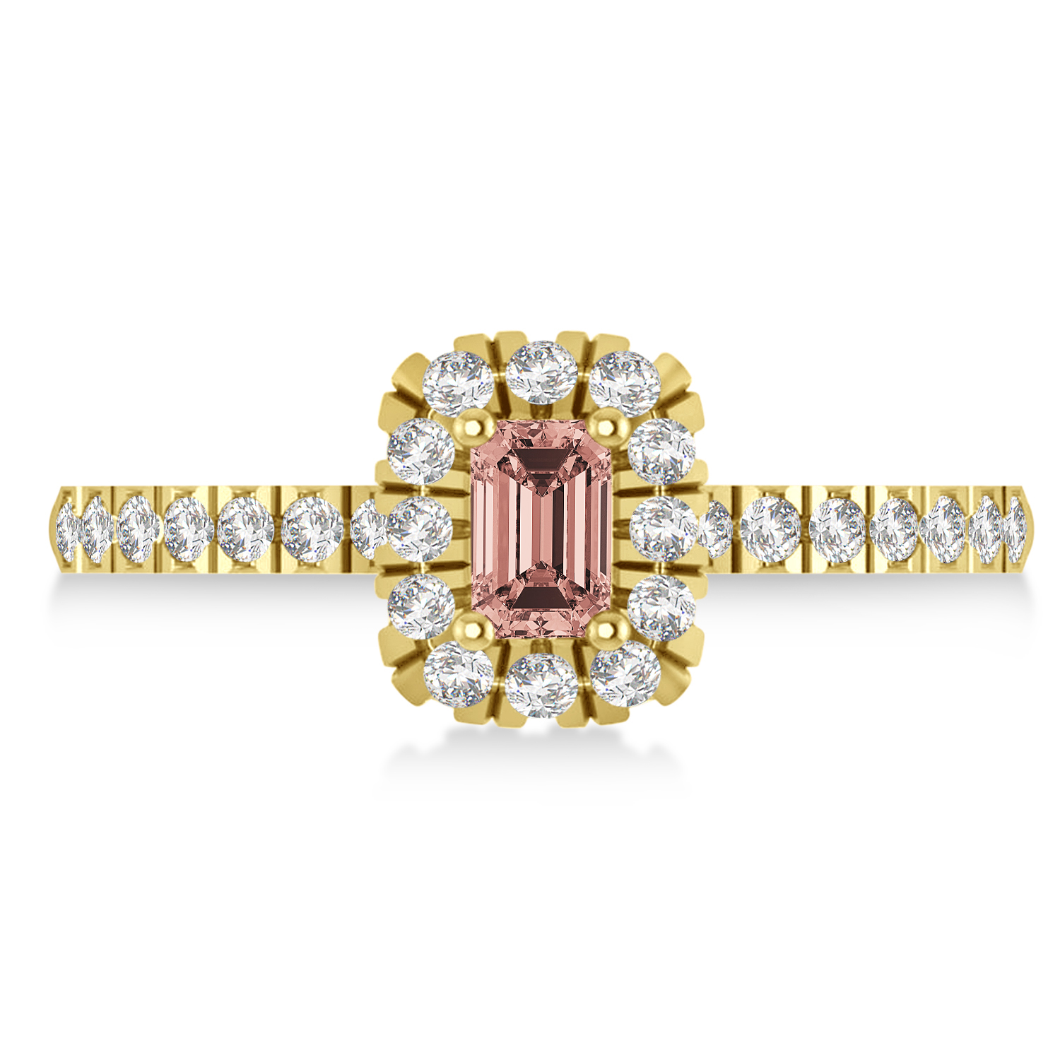 Emerald Morganite & Diamond Halo Engagement Ring 14k Yellow Gold (0.68ct)