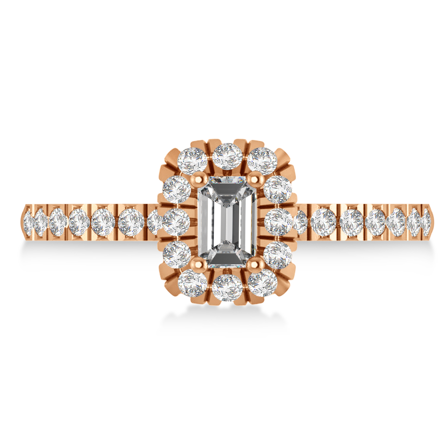 Emerald Moissanite & Diamond Halo Engagement Ring 14k Rose Gold (0.68ct)