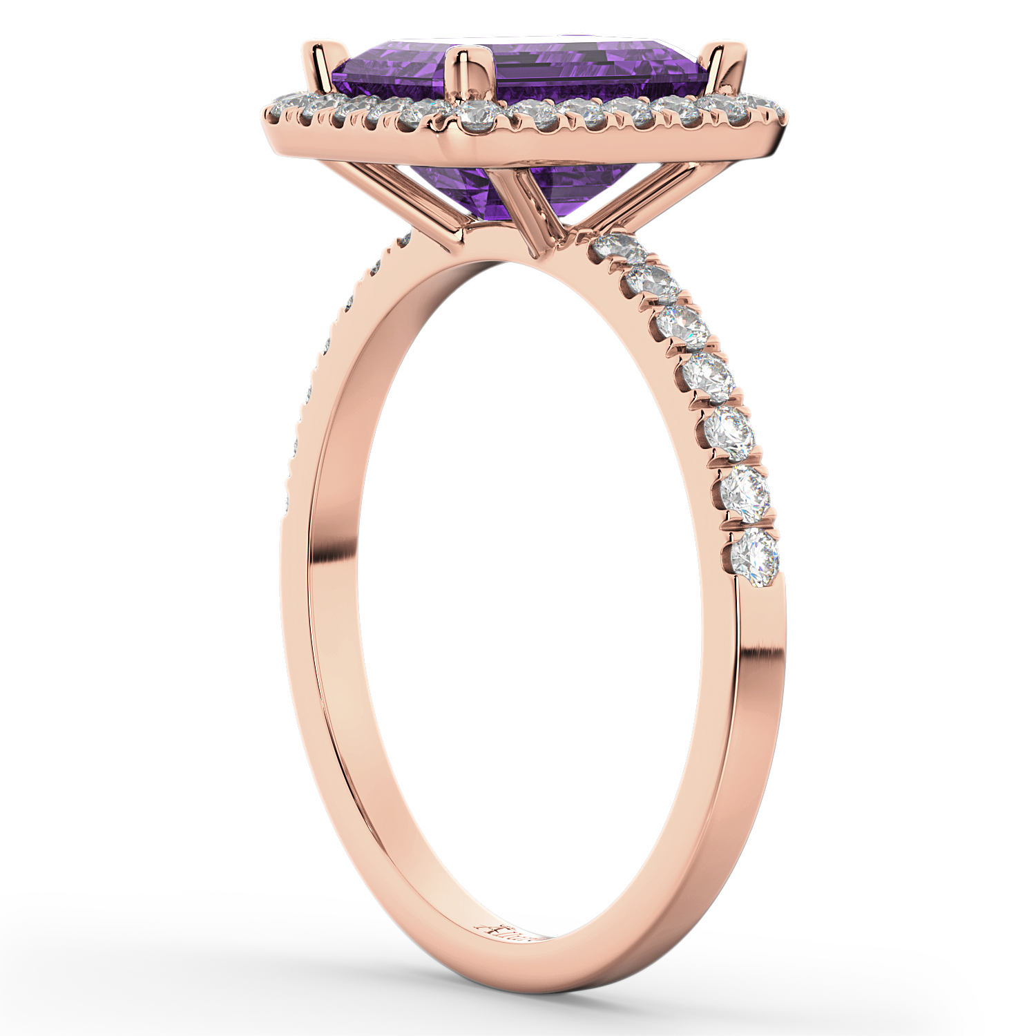 Lab Amethyst & Diamond Engagement Ring 14k Rose Gold (3.32ct)