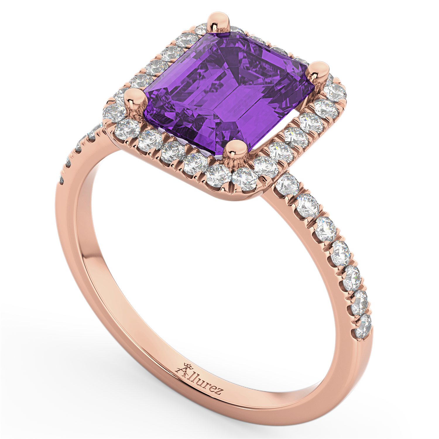 Amethyst & Diamond Engagement Ring 14k Rose Gold (3.32ct)