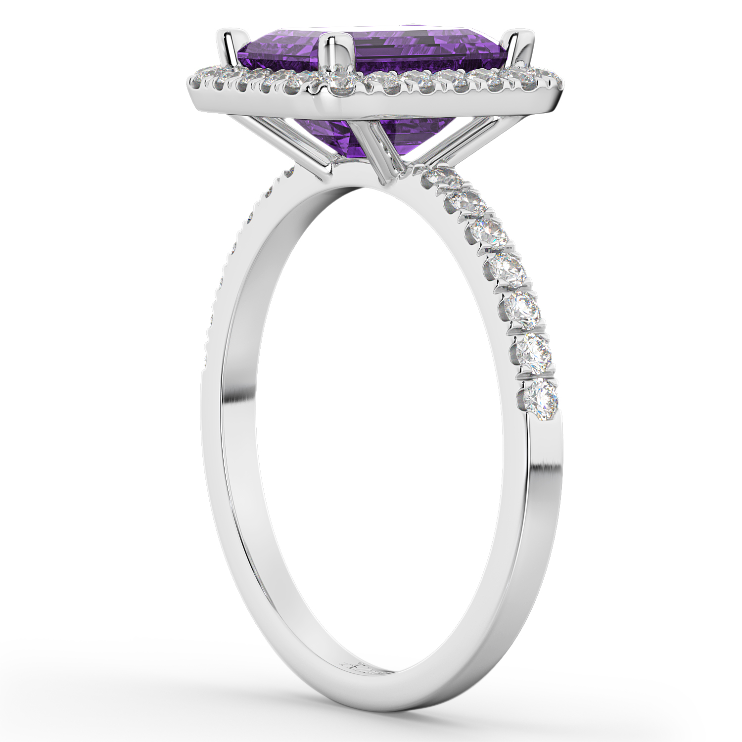 Lab Amethyst & Diamond Engagement Ring 14k White Gold (3.32ct)