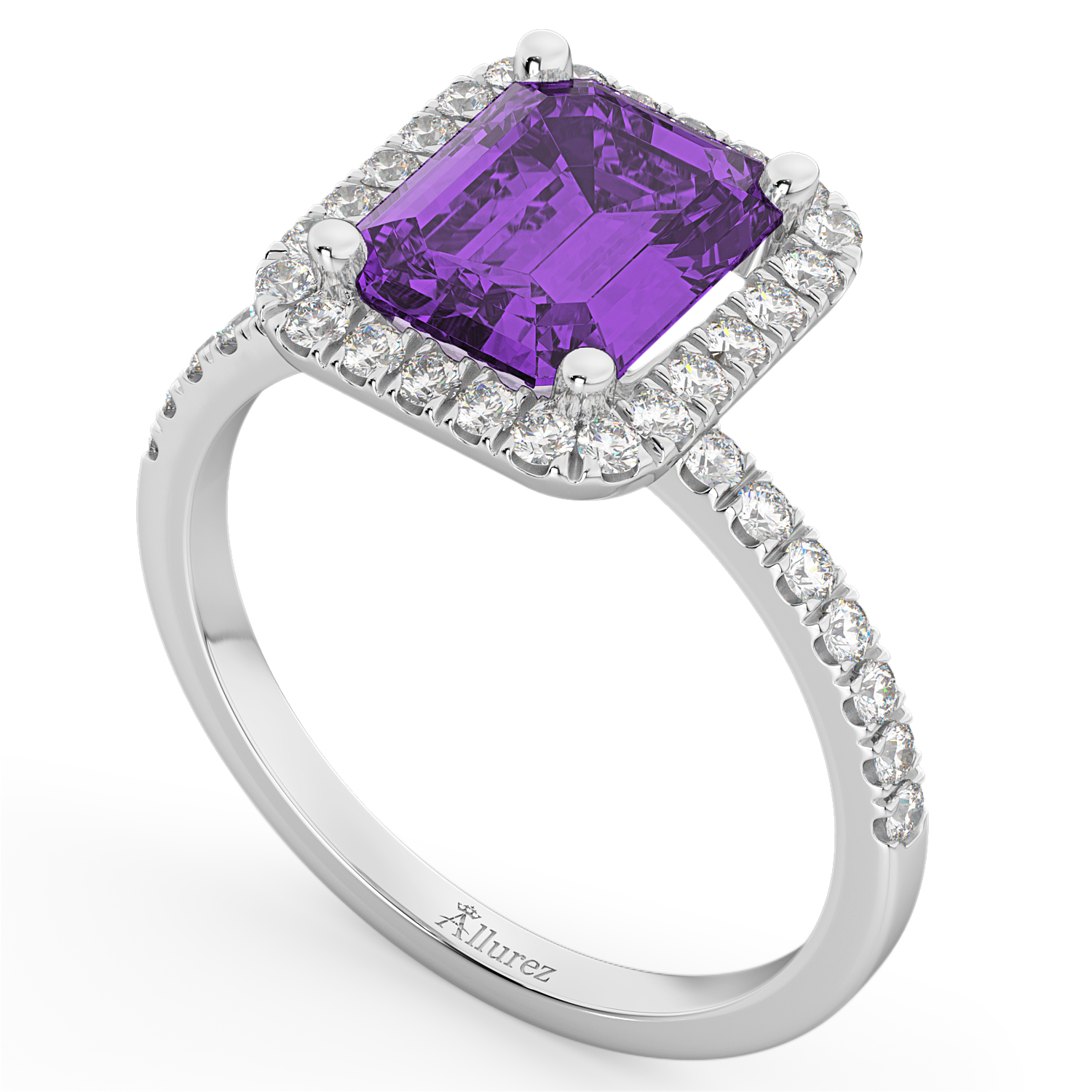 Lab Amethyst & Diamond Engagement Ring 14k White Gold (3.32ct)