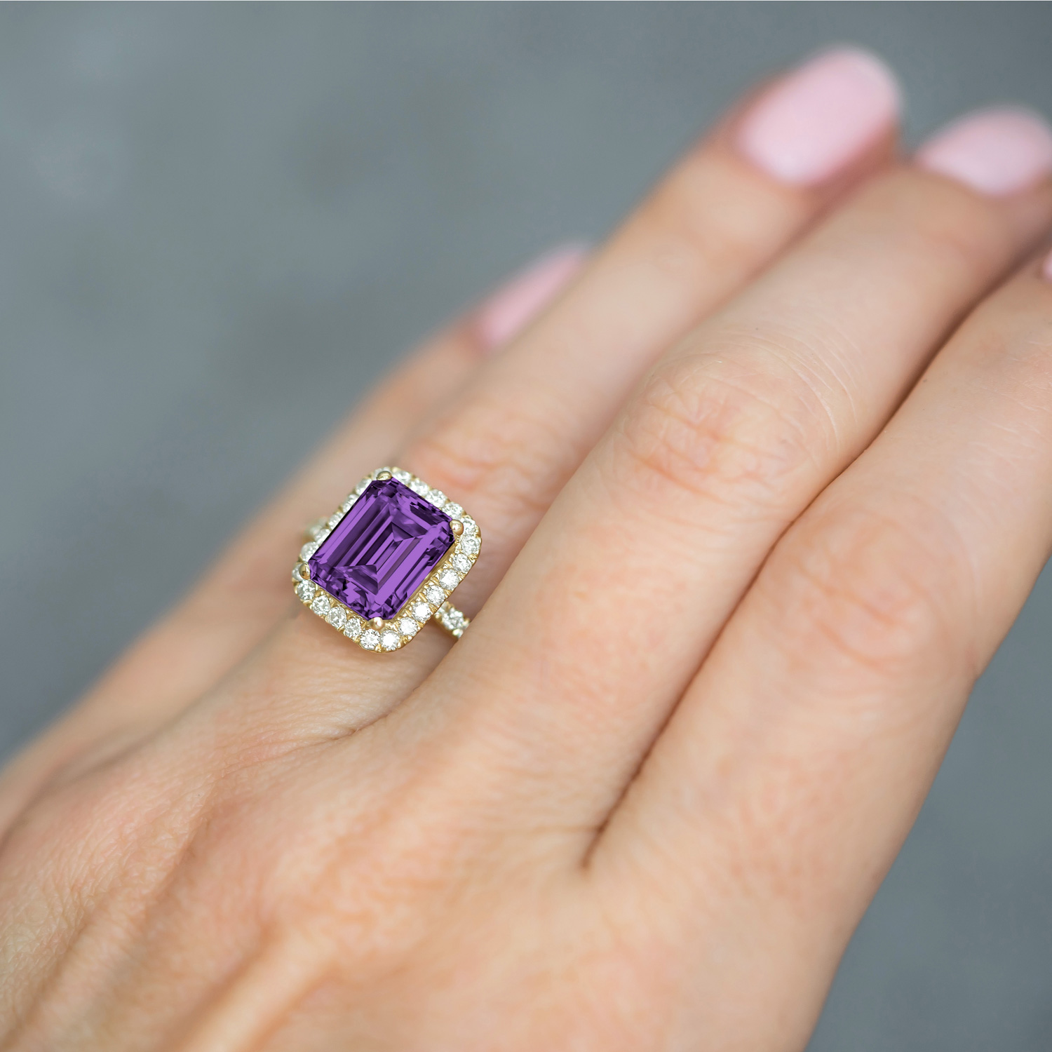Amethyst & Diamond Engagement Ring 14k Yellow Gold (3.32ct)