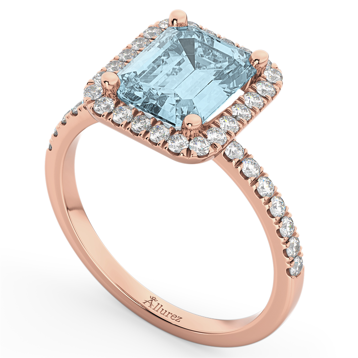 Aquamarine & Diamond Engagement Ring 18k Rose Gold (3.32ct)