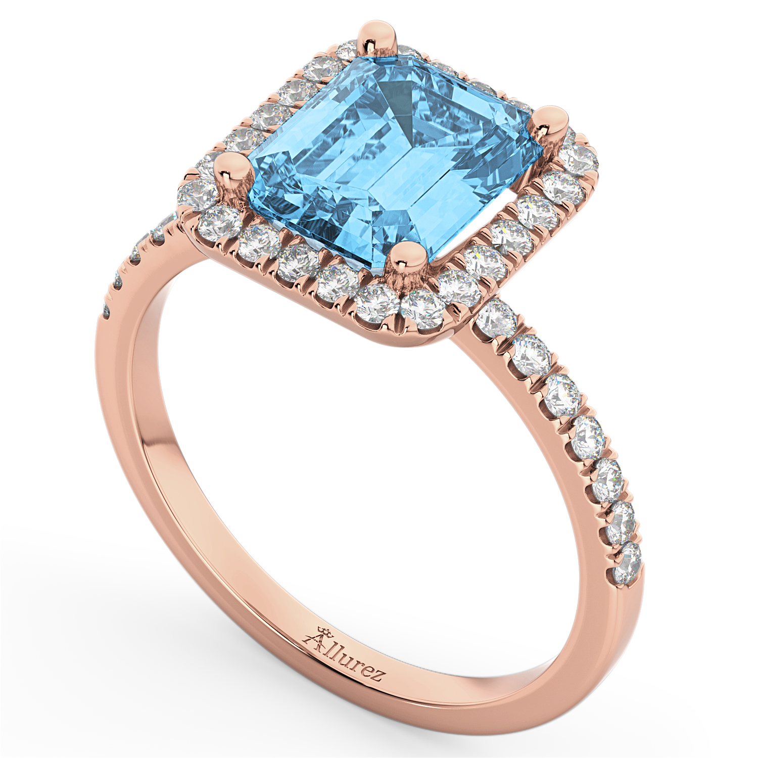 Lab Blue Topaz & Diamond Engagement Ring 14k Rose Gold (3.32ct)