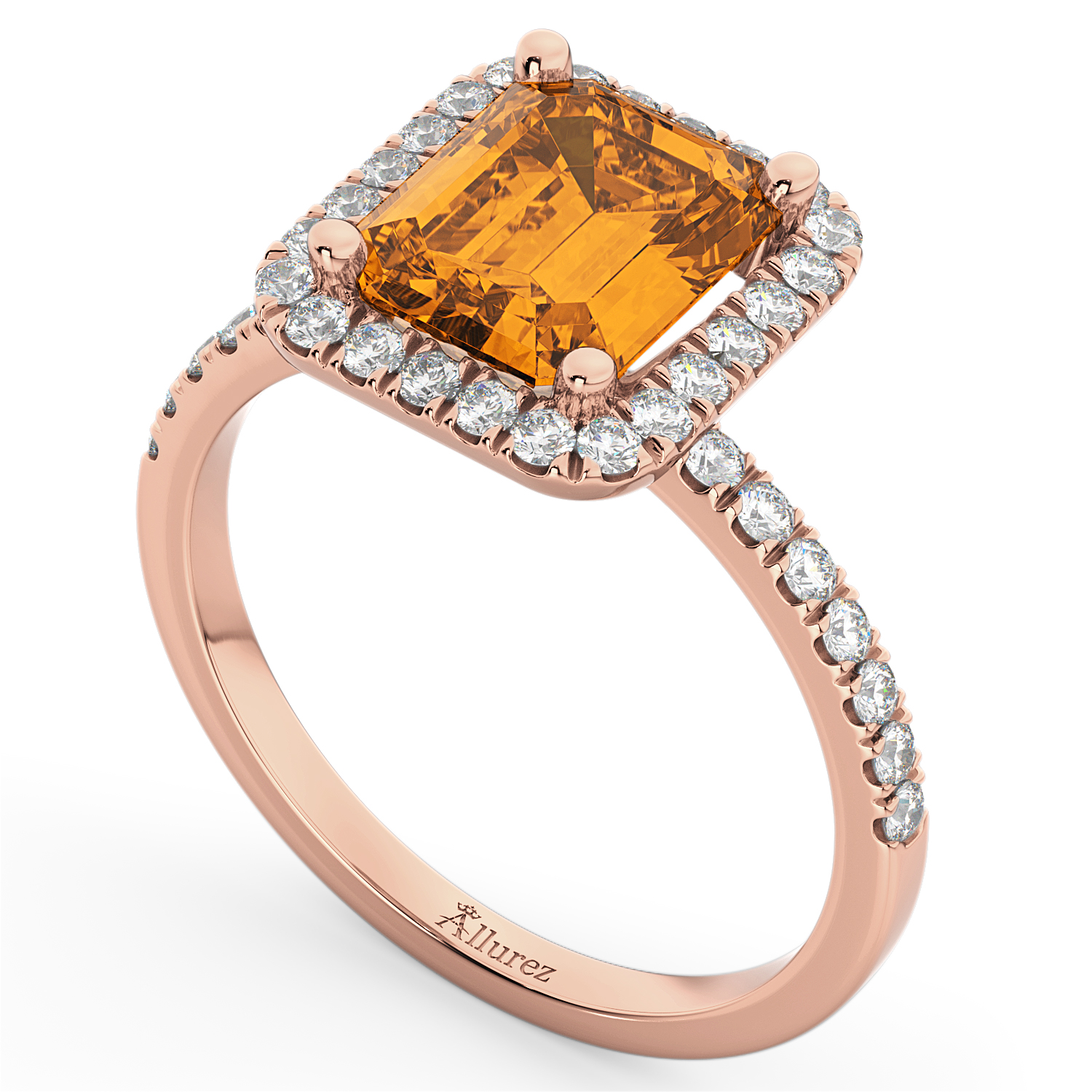 Emerald-Cut Citrine Diamond Engagement Ring 18k Rose Gold (3.32ct)