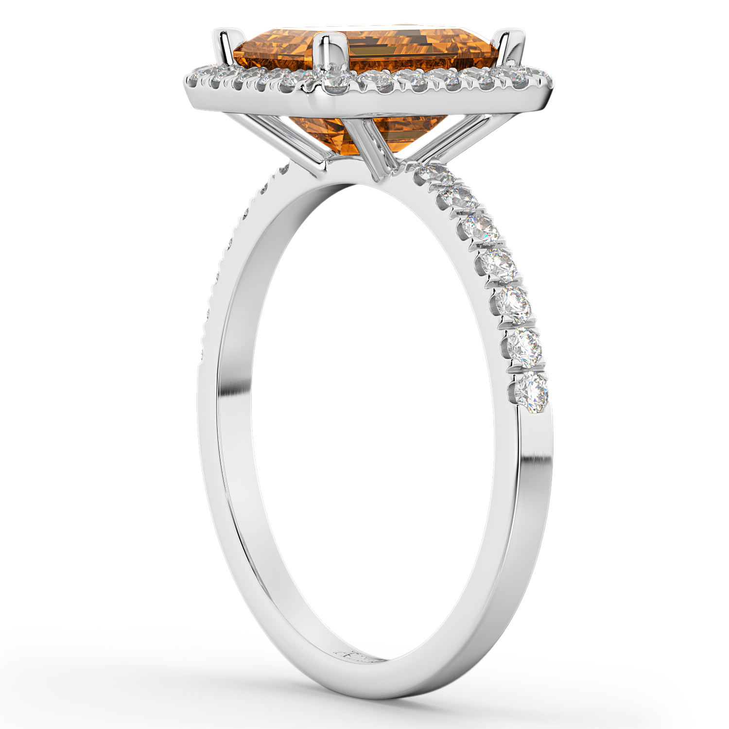 Emerald-Cut Citrine & Diamond Engagement Ring 18k White Gold (3.32ct)