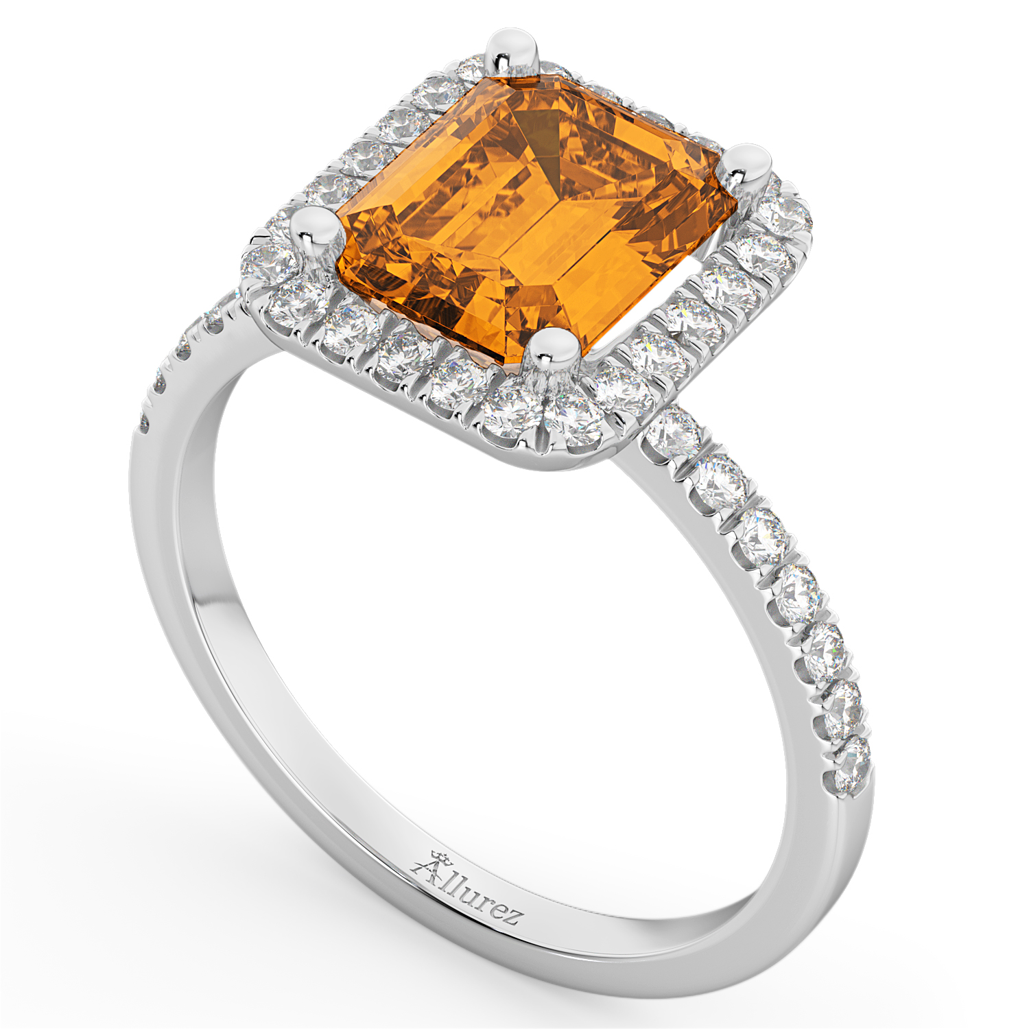 Emerald-Cut Citrine & Diamond Engagement Ring 18k White Gold (3.32ct)
