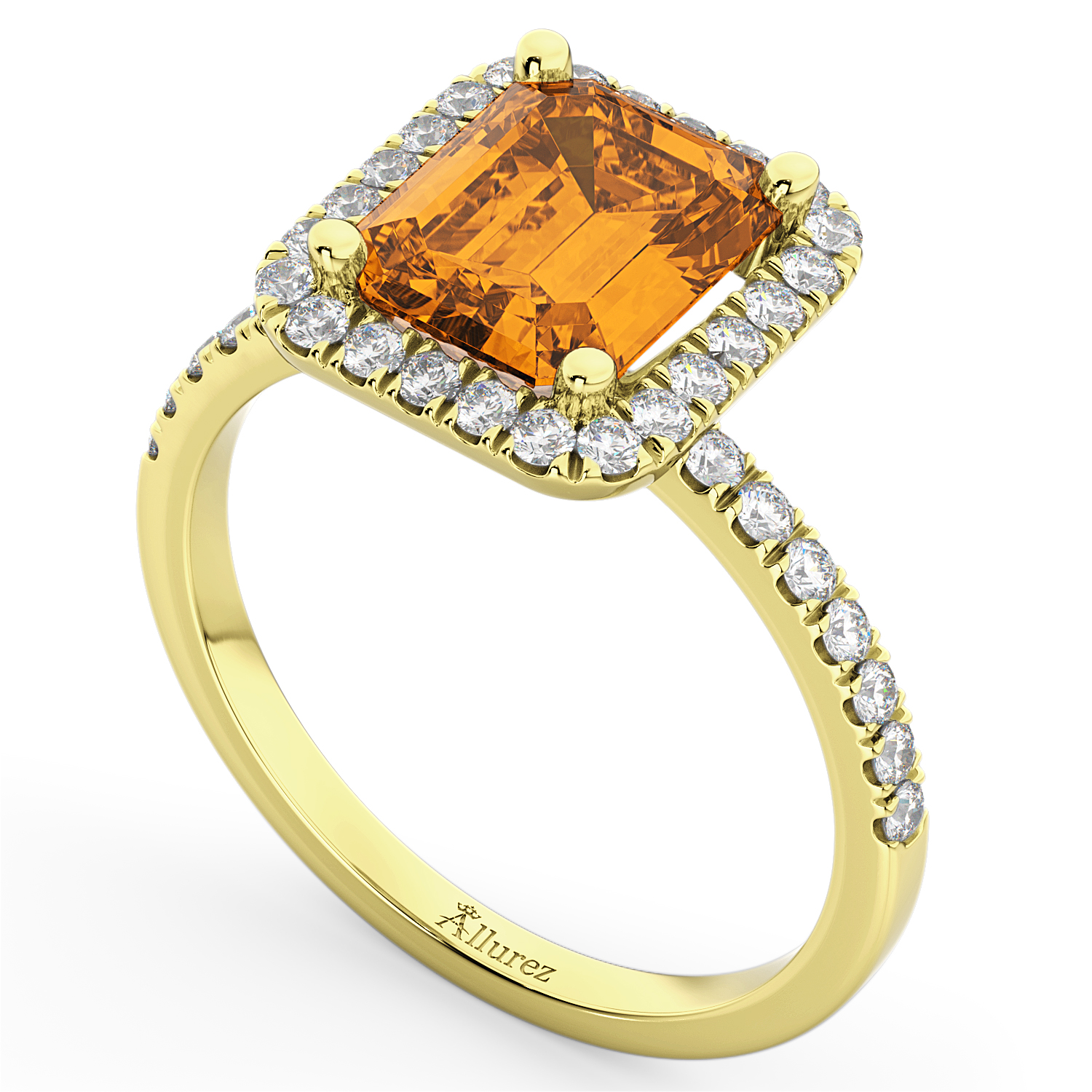 Emerald-Cut Citrine Diamond Engagement Ring 18k Yellow Gold (3.32ct)