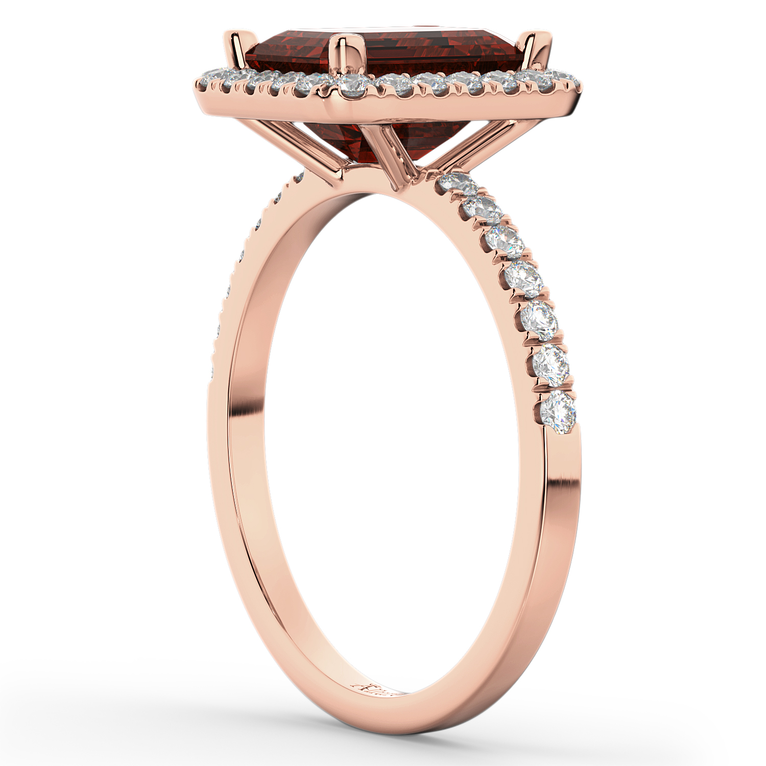 Emerald-Cut Garnet & Diamond Engagement Ring 14k Rose Gold (3.32ct)