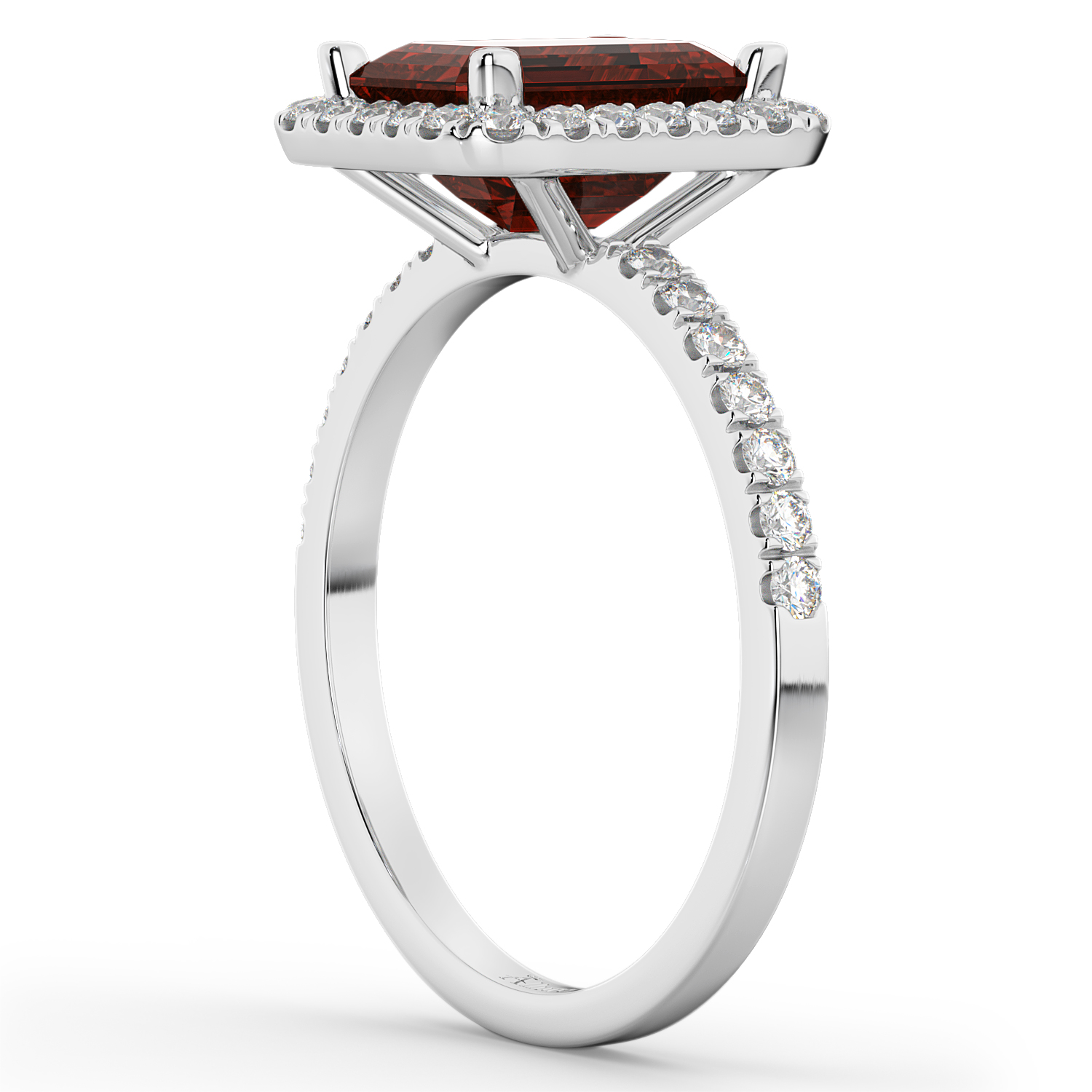 Emerald-Cut Lab Garnet & Diamond Engagement Ring 18k White Gold (3.32ct)
