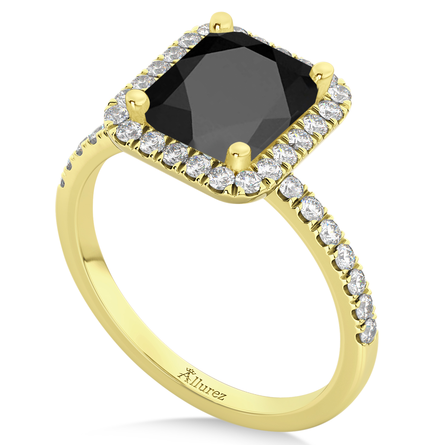 Black Onyx & Diamond Engagement Ring 14k Yellow Gold (3.32ct)