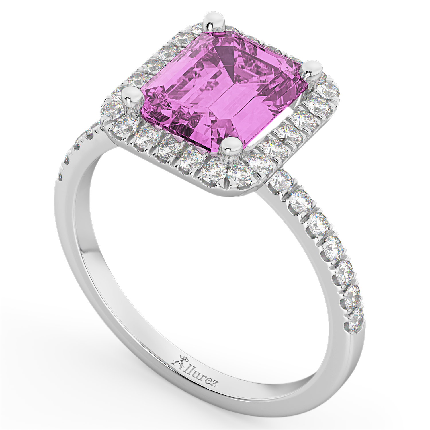 Lab Pink Sapphire & Lab Grown Diamond Engagement Ring 14k White Gold (3.32ct)