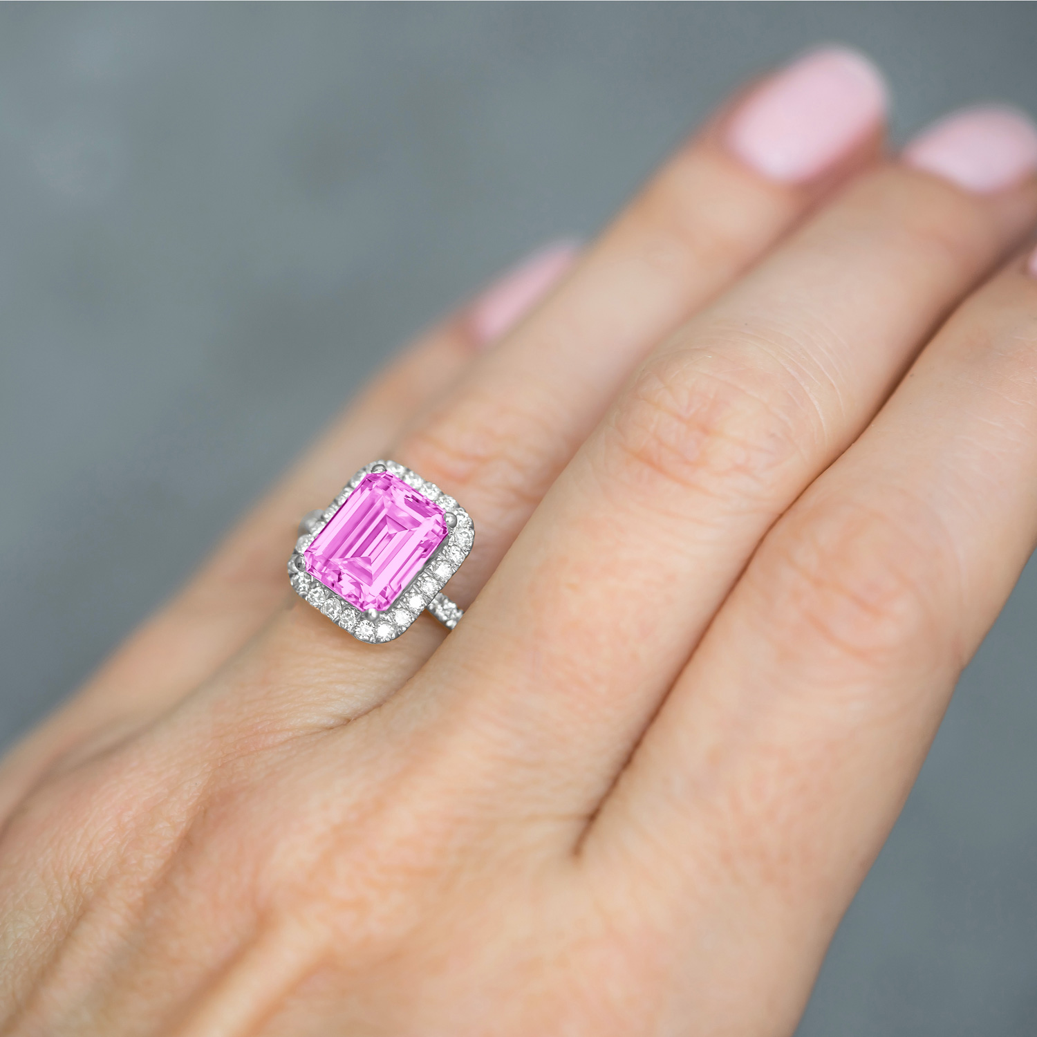 Lab Pink Sapphire & Lab Grown Diamond Engagement Ring 14k White Gold (3.32ct)