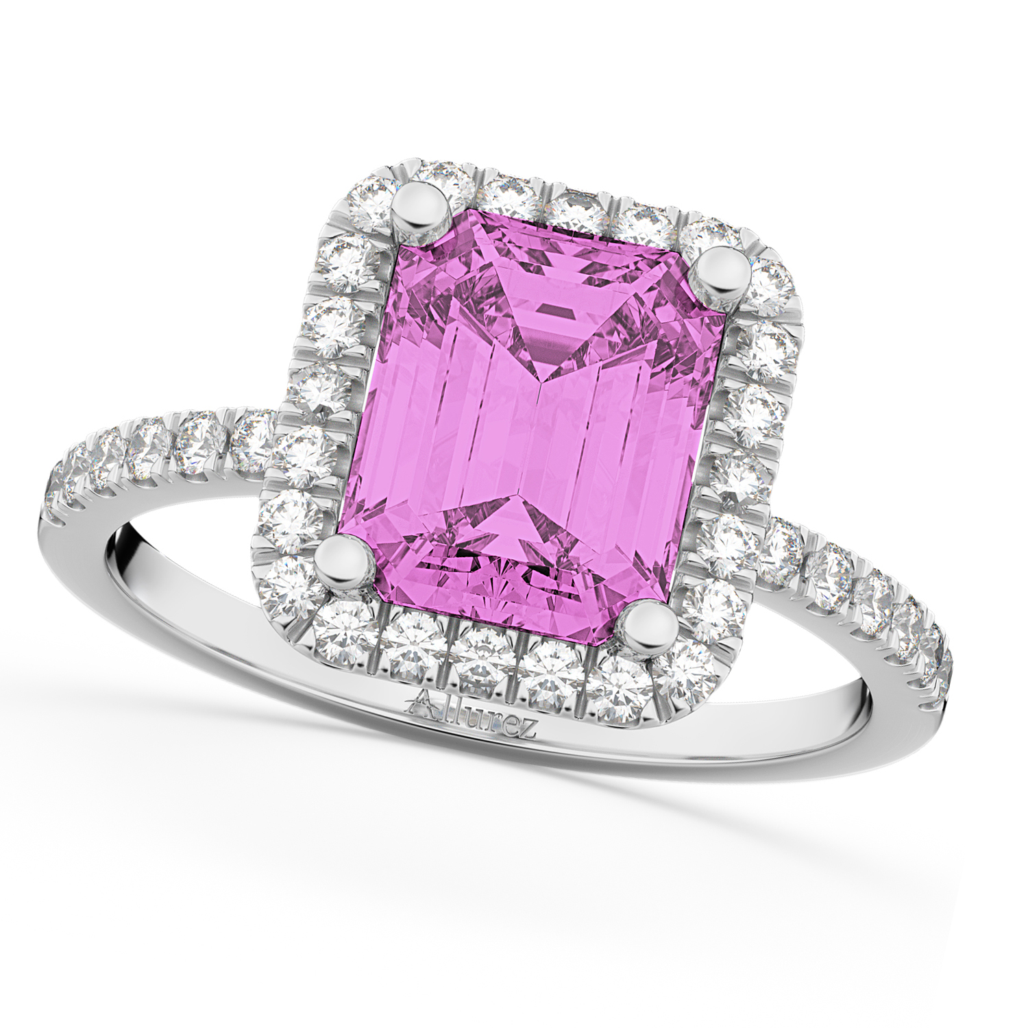 Pink Sapphire & Diamond Engagement Ring 14k White Gold (3.32ct)