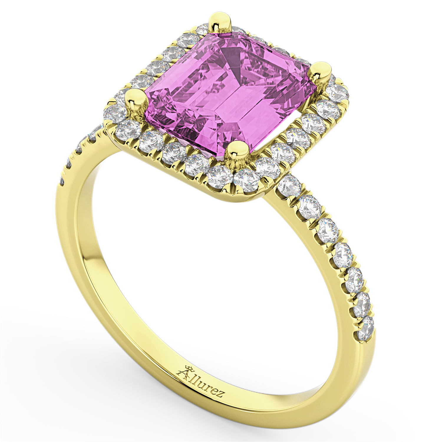 Lab Pink Sapphire & Lab Grown Diamond Engagement Ring 14k Yellow Gold (3.32ct)