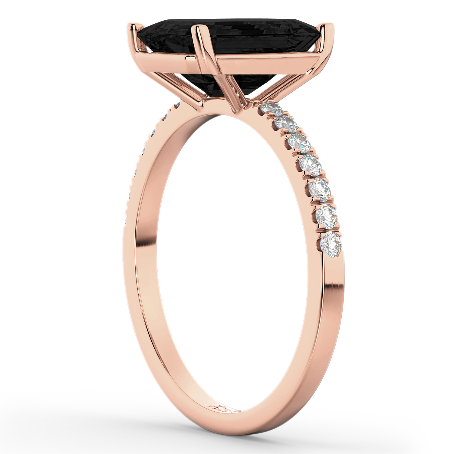 Emerald Cut Black Diamond & Diamond Engagement Ring 14k Rose Gold (2.96ct)