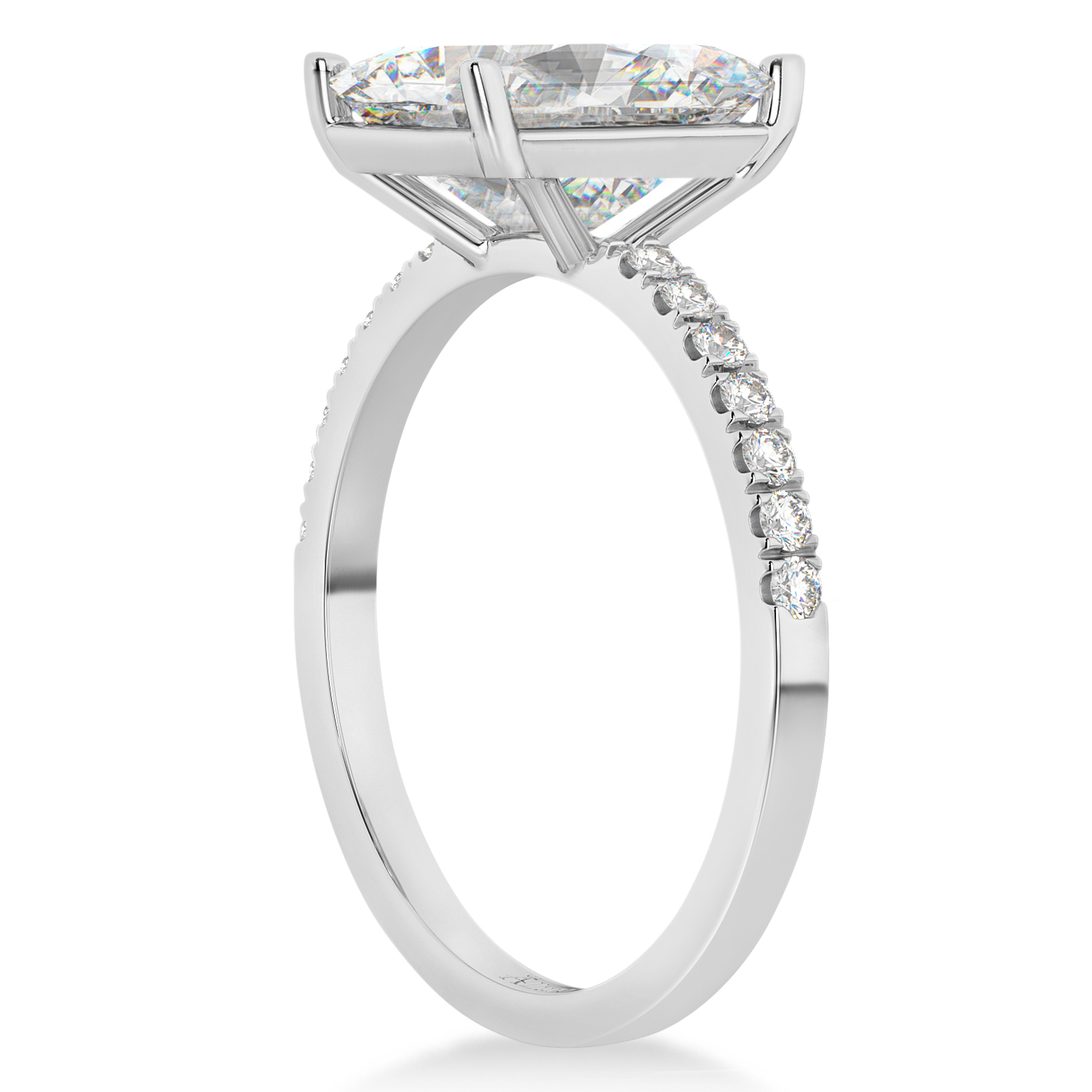 Emerald Cut Moissanite & Diamond Engagement Ring 14k White Gold (2.96ct)