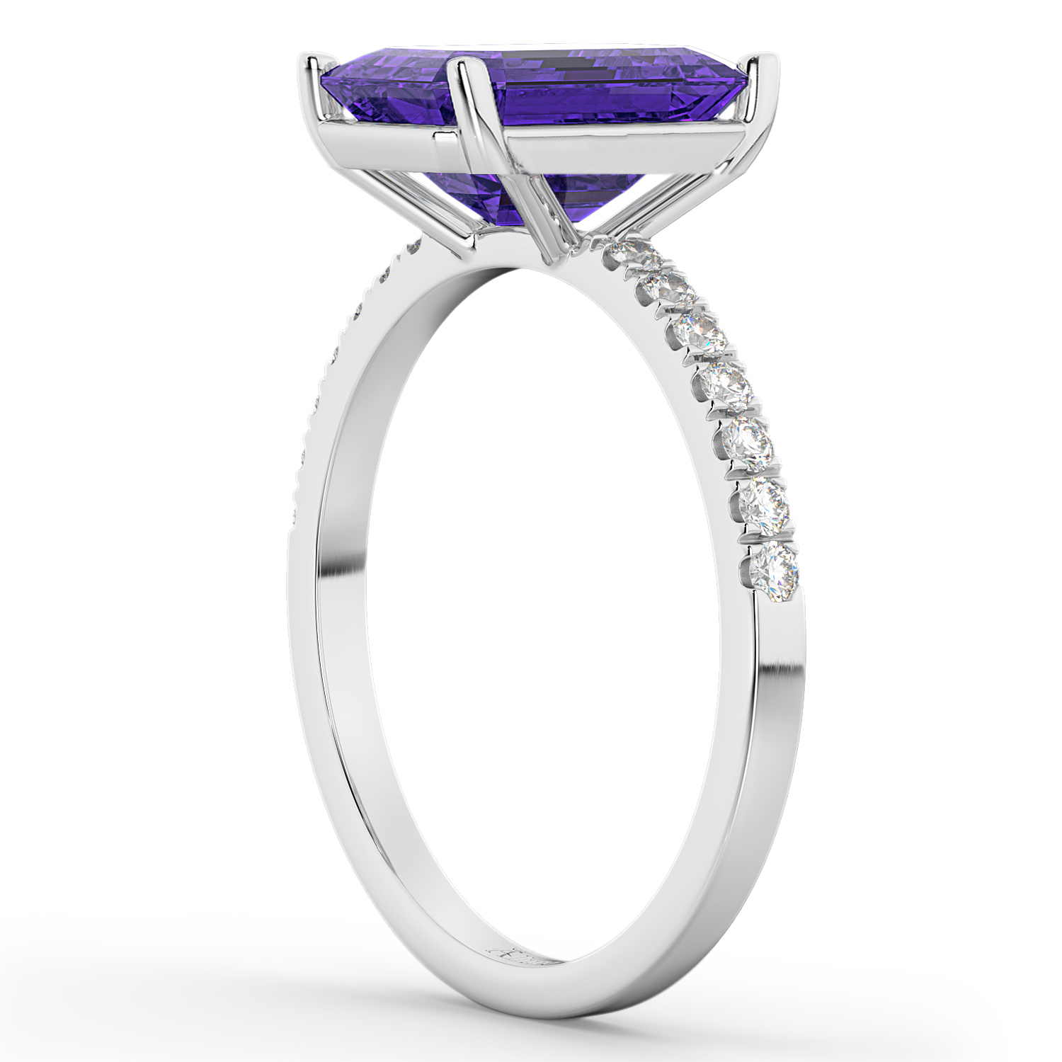 Emerald-Cut Tanzanite & Diamond Engagement Ring 14k White Gold (2.96ct)