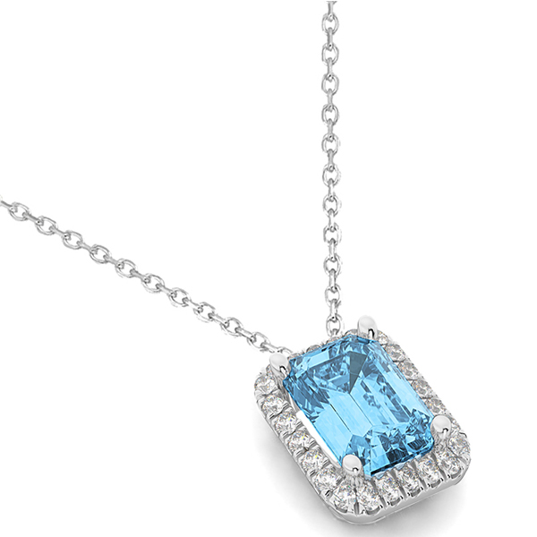 Emerald-Cut Blue Topaz & Diamond Pendant 14k White Gold (3.11ct)