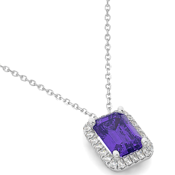 Emerald-Cut Tanzanite & Diamond Pendant 14k White Gold (3.11ct)
