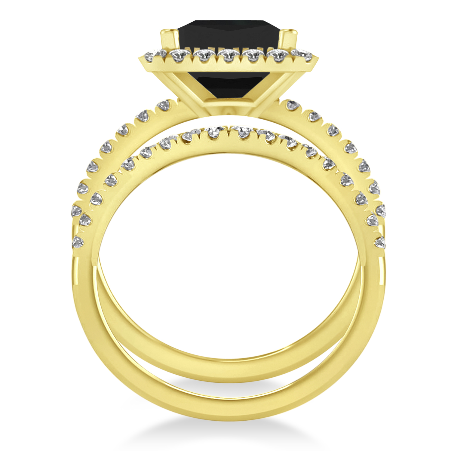 Black & White Diamonds Princess-Cut Halo Bridal Set 14K Yellow Gold (3.85ct)