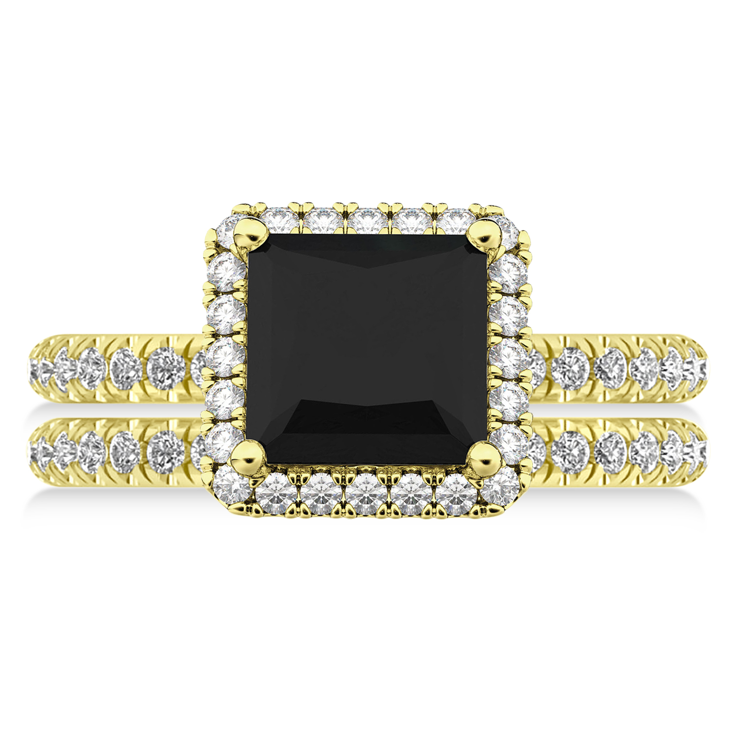 Black & White Diamonds Princess-Cut Halo Bridal Set 14K Yellow Gold (3.85ct)