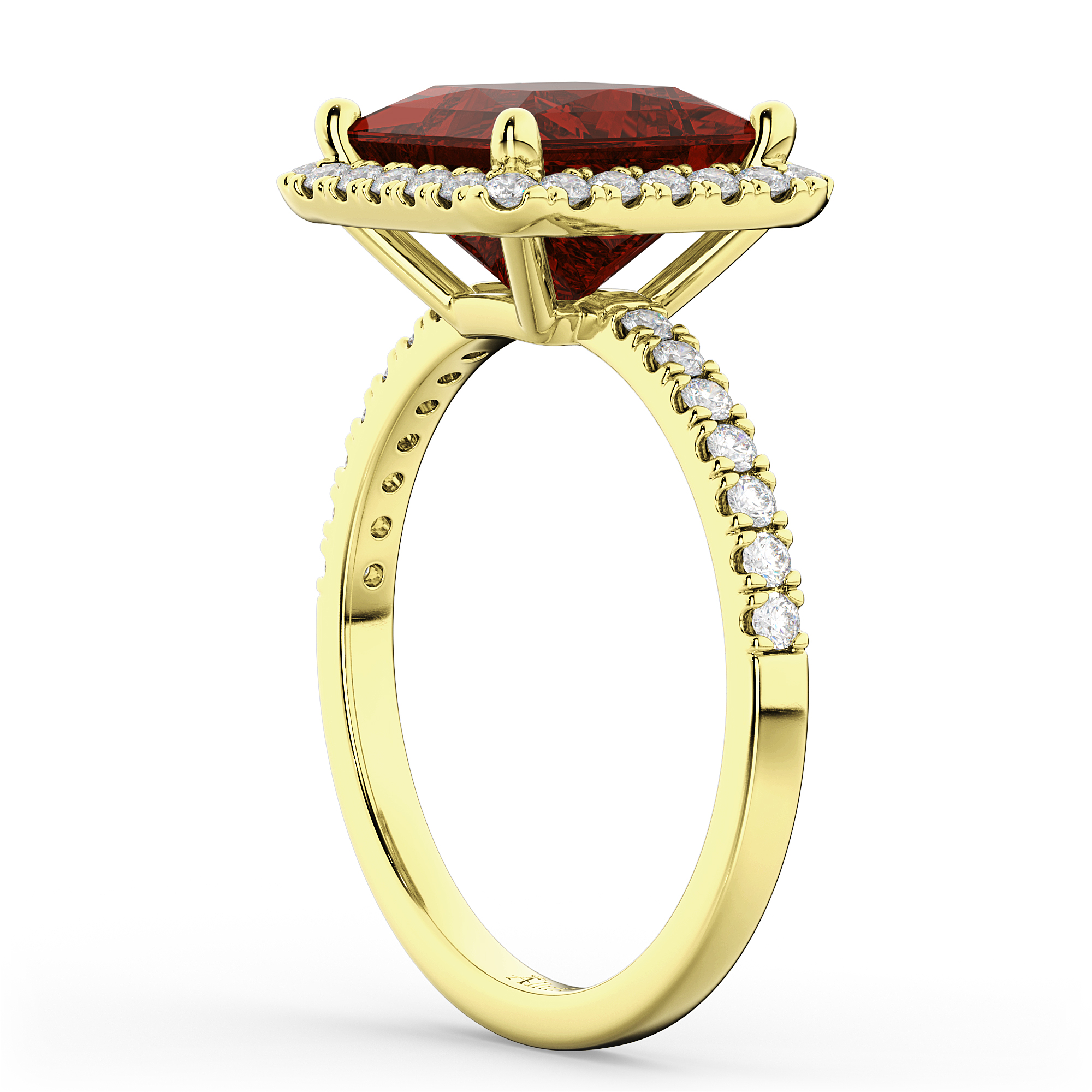 Princess Cut Halo Garnet & Diamond Engagement Ring 14K Yellow Gold 3.47ct