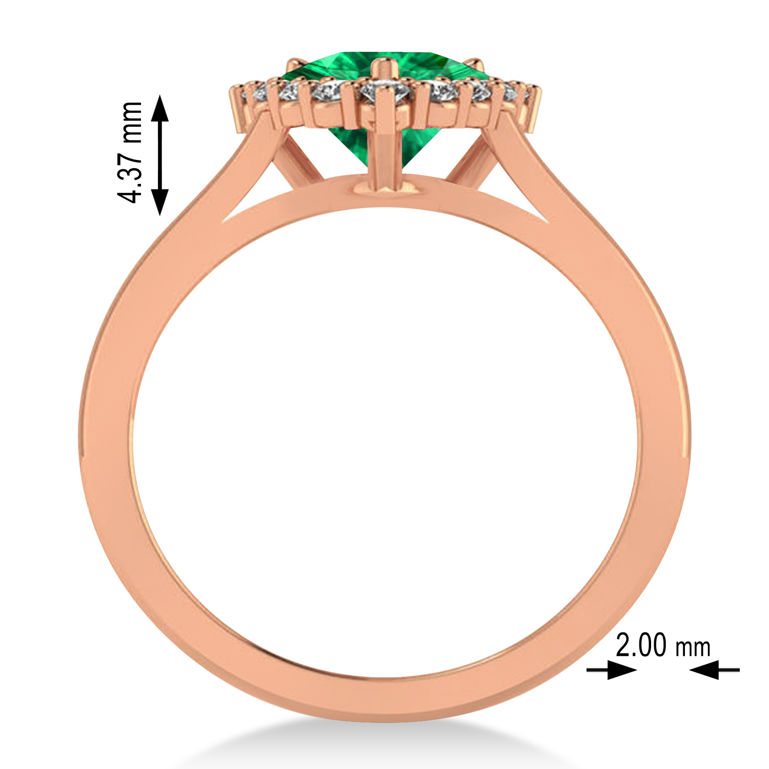 Diamond & Emerald Trillion Cut Ring 14k Rose Gold (1.28ct)