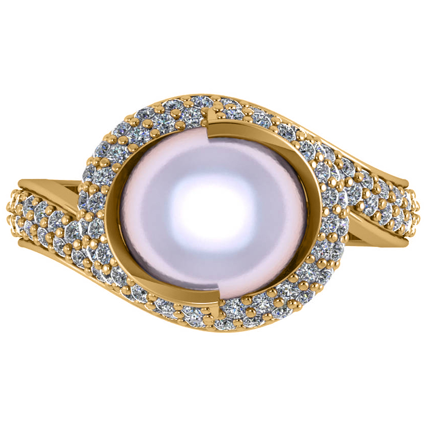 Pearl & Diamond Swirl Engagement Ring 14k Yellow Gold 10mm (0.96ct)