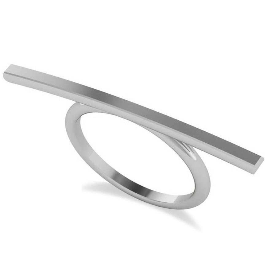 Horizontal Solitaire Bar Ring 14k White Gold
