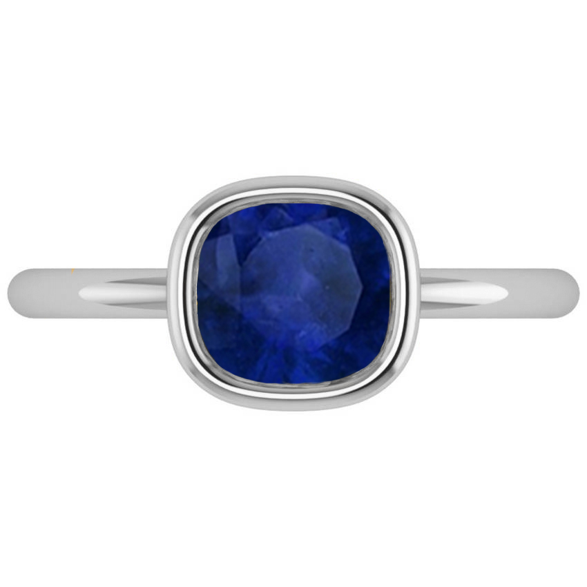 Cushion Cut Blue Sapphire Solitaire Engagement Ring 14k White Gold (1.90ct)