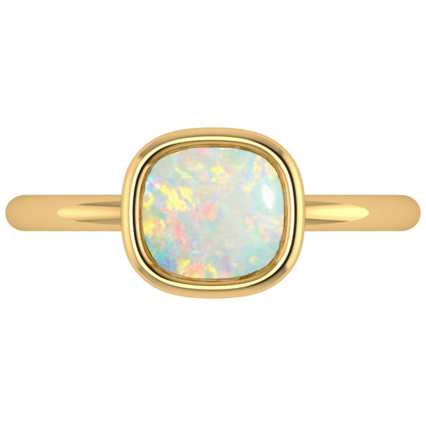 Cushion Cut Opal Solitaire Engagement Ring 14k Yellow Gold (1.90ct)