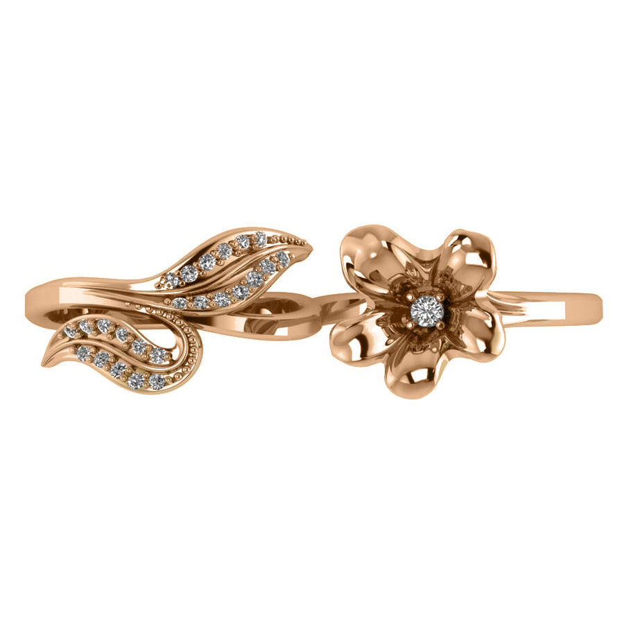 Diamond Floral Leaf Two Finger Ring 14k Rose Gold (0.28ct)