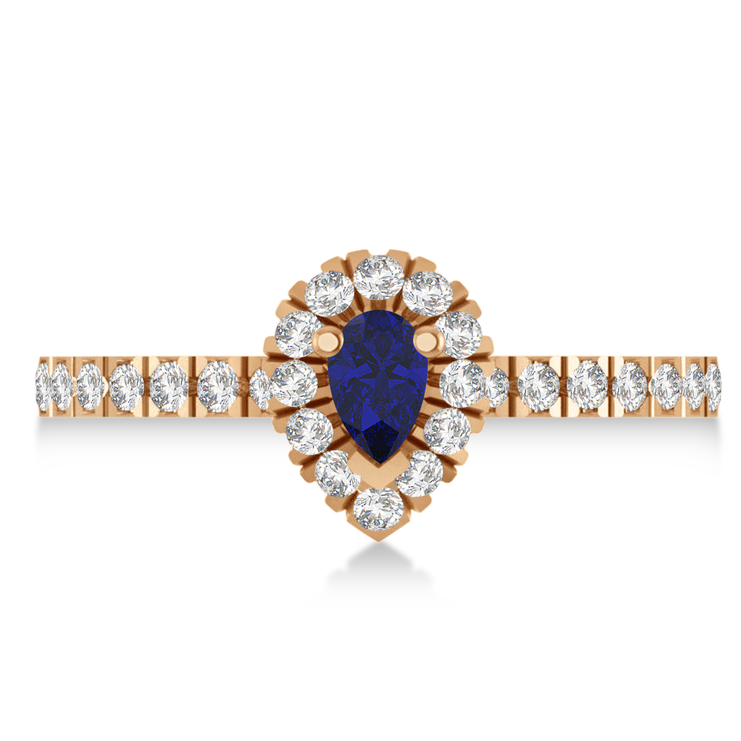Pear Blue Sapphire & Diamond Halo Engagement Ring 14k Rose Gold (0.63ct)
