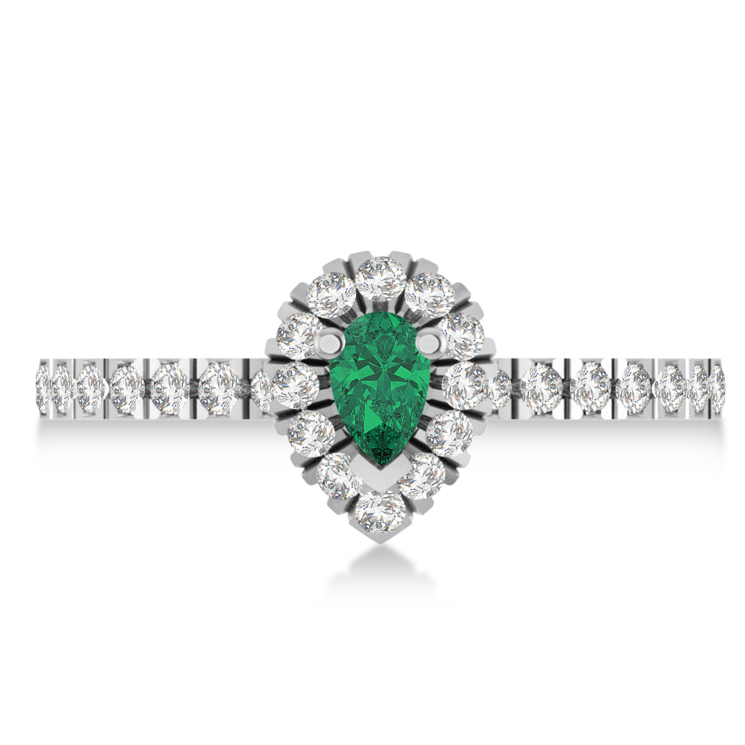 Pear Emerald & Diamond Halo Engagement Ring 14k White Gold (0.63ct)