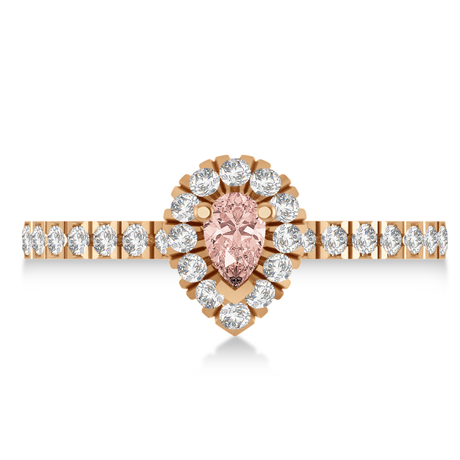 Pear Morganite & Diamond Halo Engagement Ring 14k Rose Gold (0.63ct)