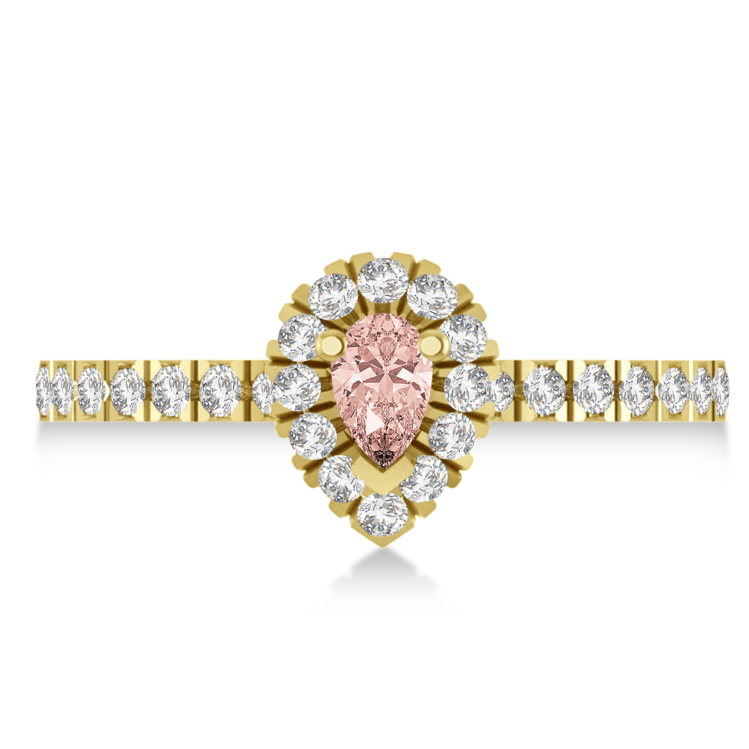 Pear Morganite & Diamond Halo Engagement Ring 14k Yellow Gold (0.63ct)