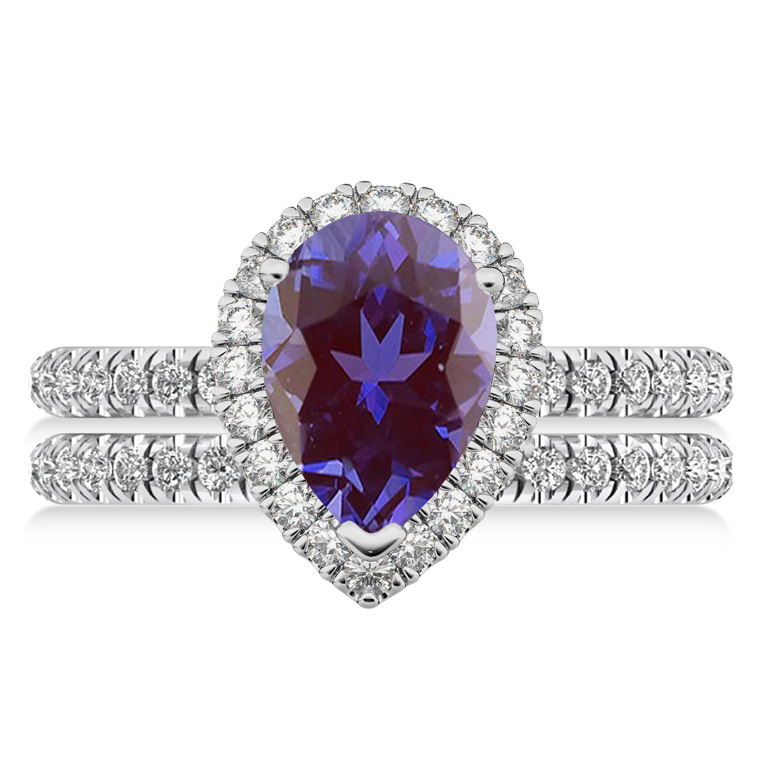 Lab Alexandrite & Diamonds Pear-Cut Halo Bridal Set 14K White Gold (2.48ct)