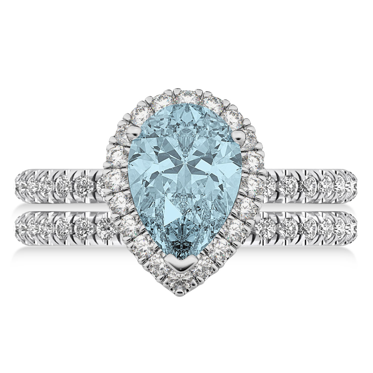 Aquamarine & Diamonds Pear-Cut Halo Bridal Set 14K White Gold (2.63ct)