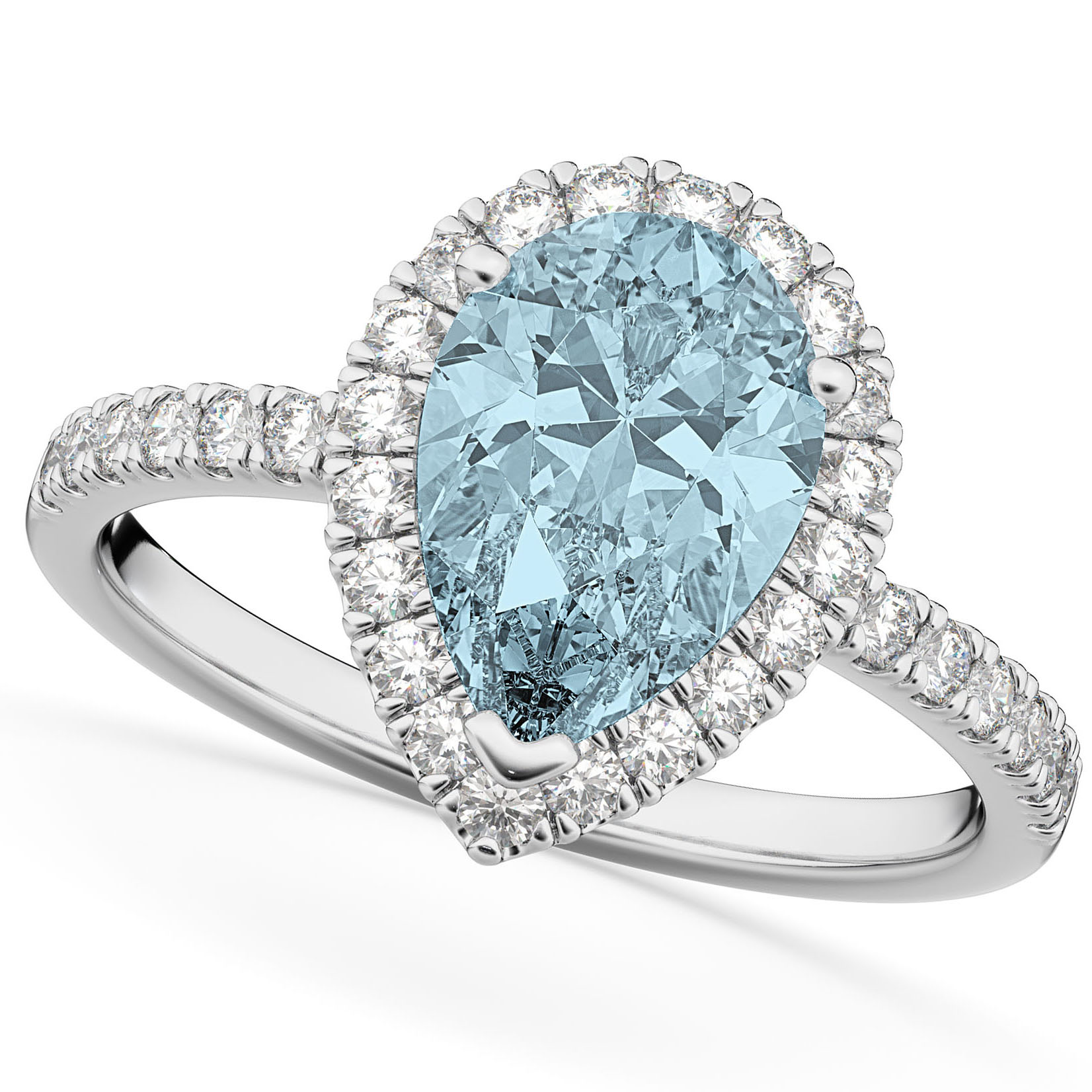Aquamarine & Diamonds Pear-Cut Halo Bridal Set 14K White Gold (2.63ct)