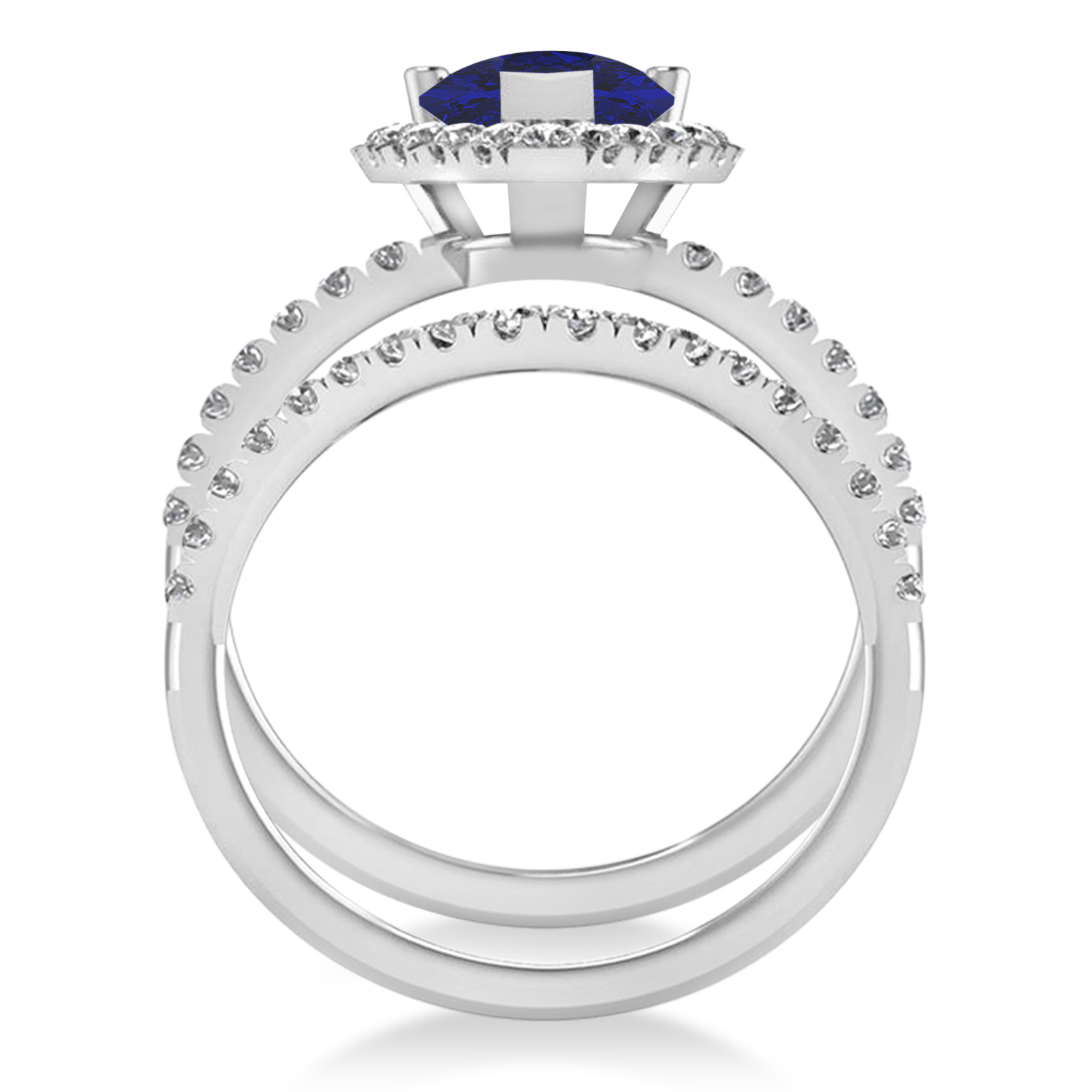 Lab Blue Sapphire & Lab Grown Diamonds Pear-Cut Halo Bridal Set 14K White Gold (3.28ct)