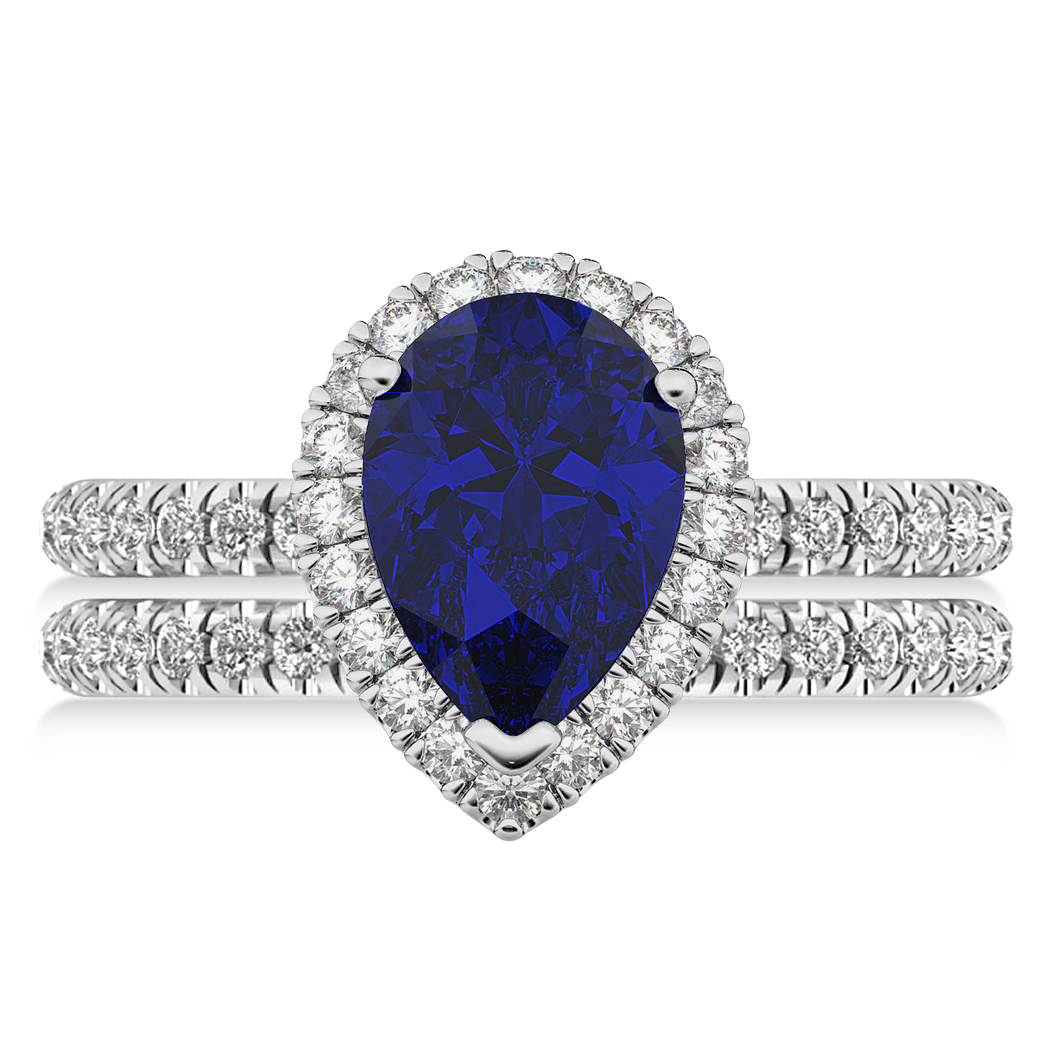 Lab Blue Sapphire & Lab Grown Diamonds Pear-Cut Halo Bridal Set 14K White Gold (3.28ct)