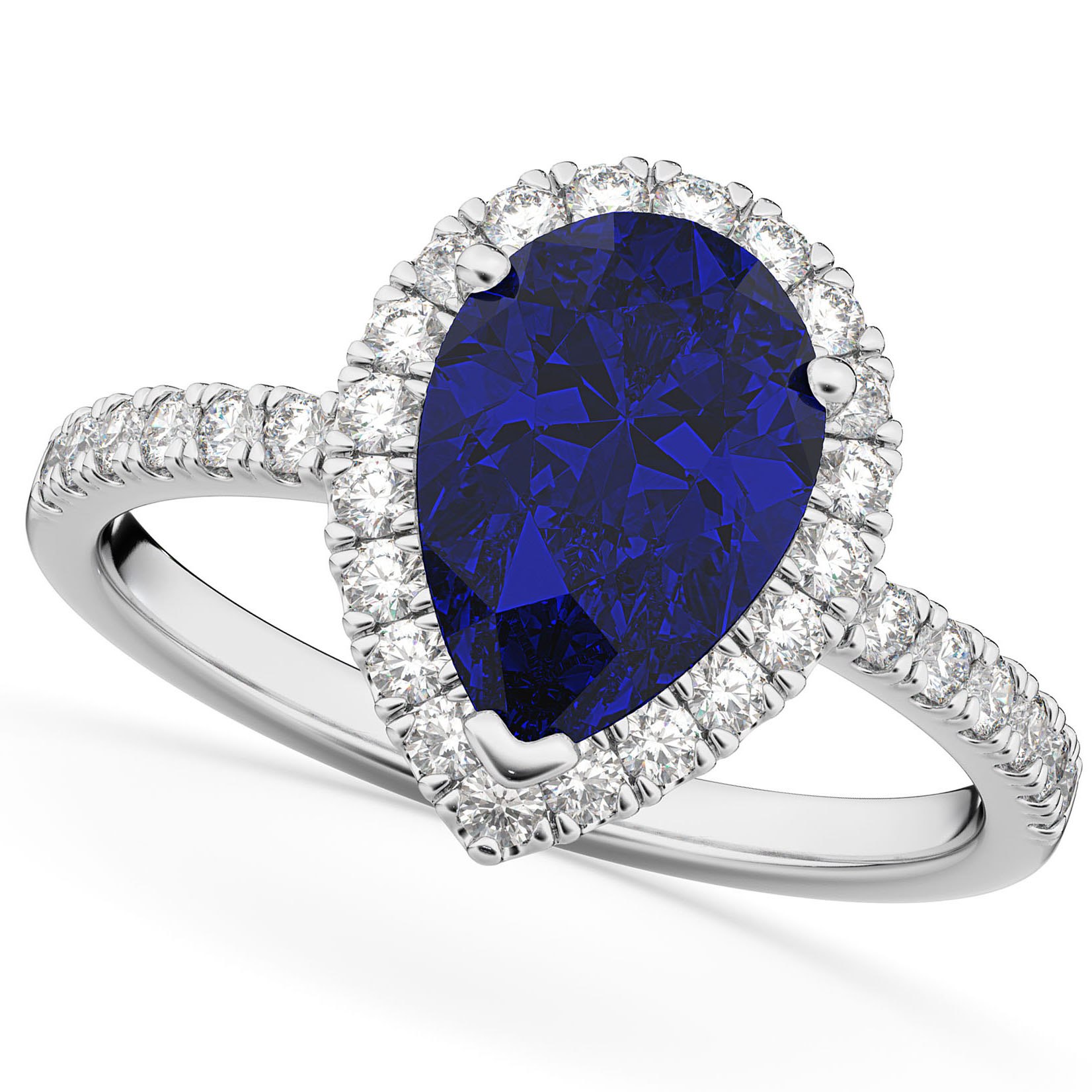 Lab Blue Sapphire & Lab Grown Diamonds Pear-Cut Halo Bridal Set 14K White Gold (3.28ct)