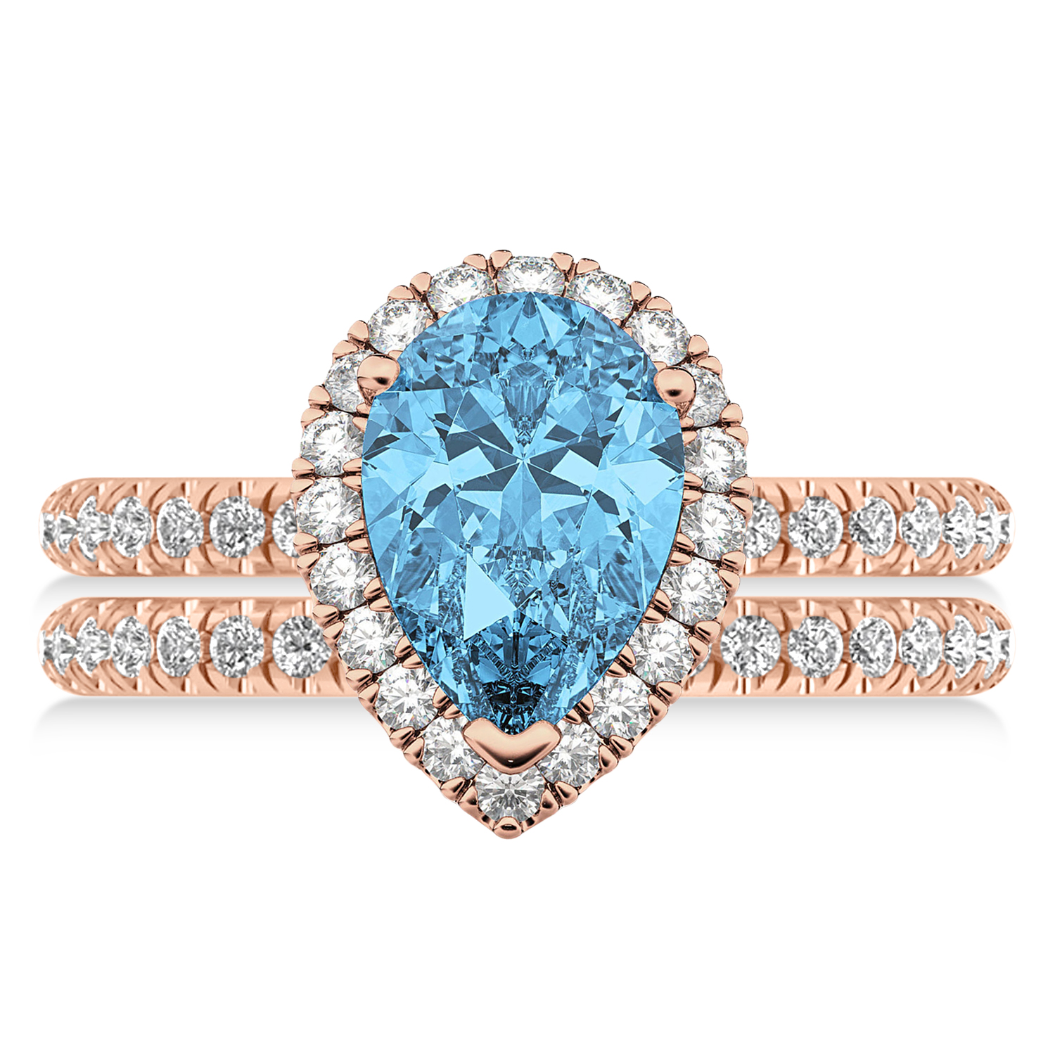 Blue Topaz & Diamonds Pear-Cut Halo Bridal Set 14K Rose Gold (2.18ct)